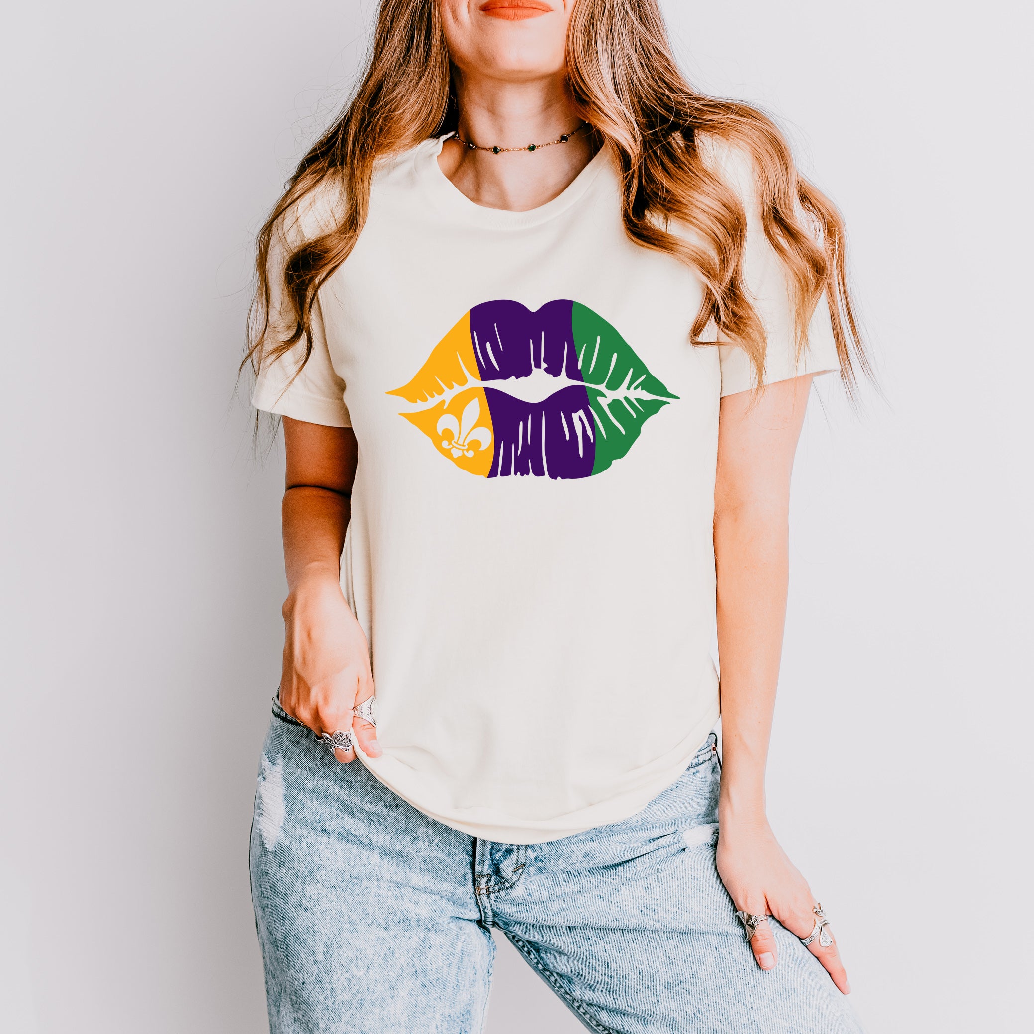 Mardi Gras Lips | Short Sleeve Crew Neck
