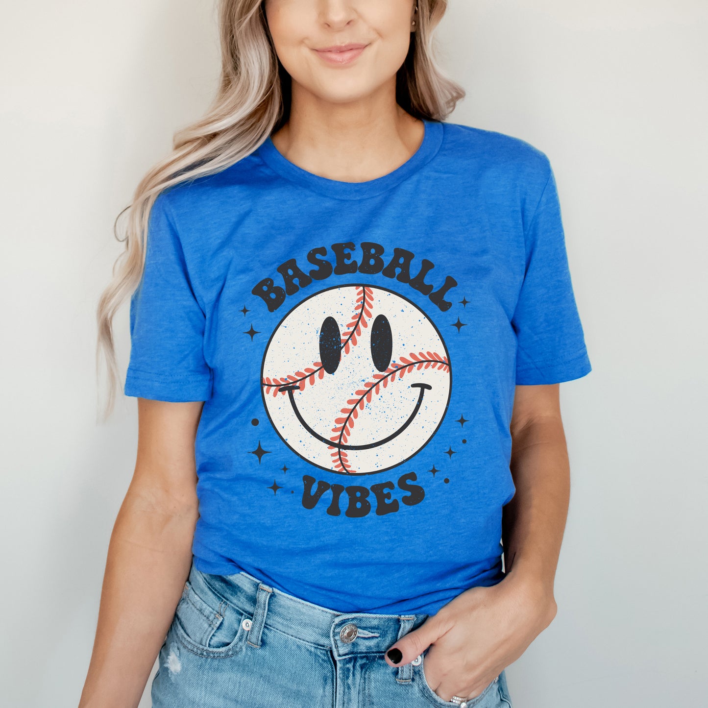 Baseball Vibes Smiley Face | Short Sleeve Graphic Tee