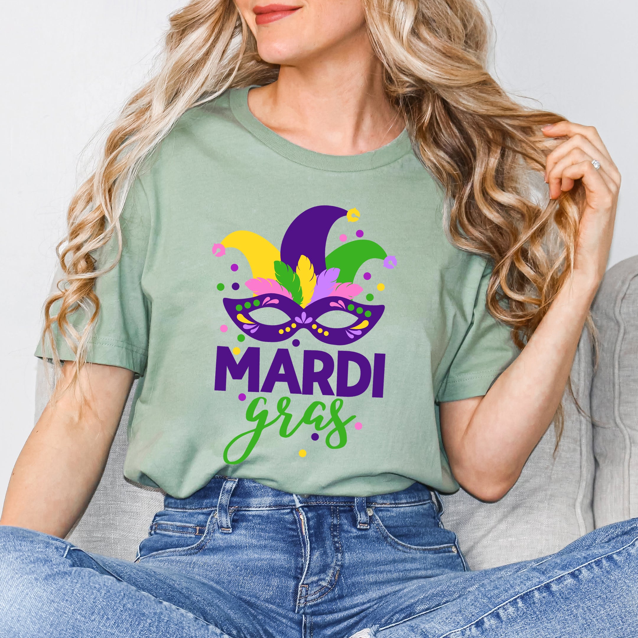 Mardi Gras Mask | Short Sleeve Crew Neck