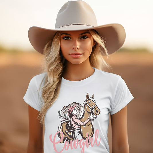 Retro Cowgirl Horse | Short Sleeve Graphic Tee