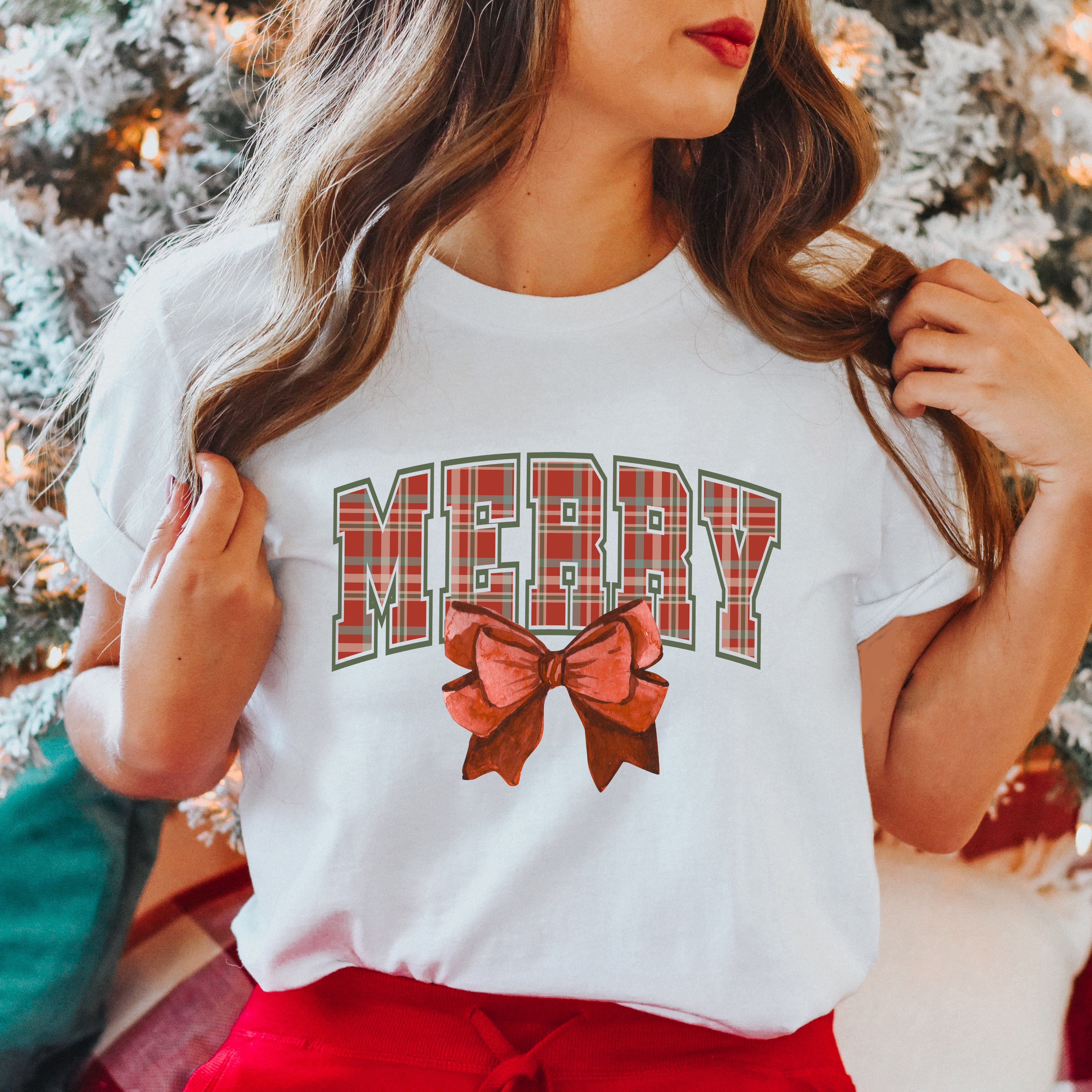Coquette Plaid Merry | Short Sleeve Crewneck
