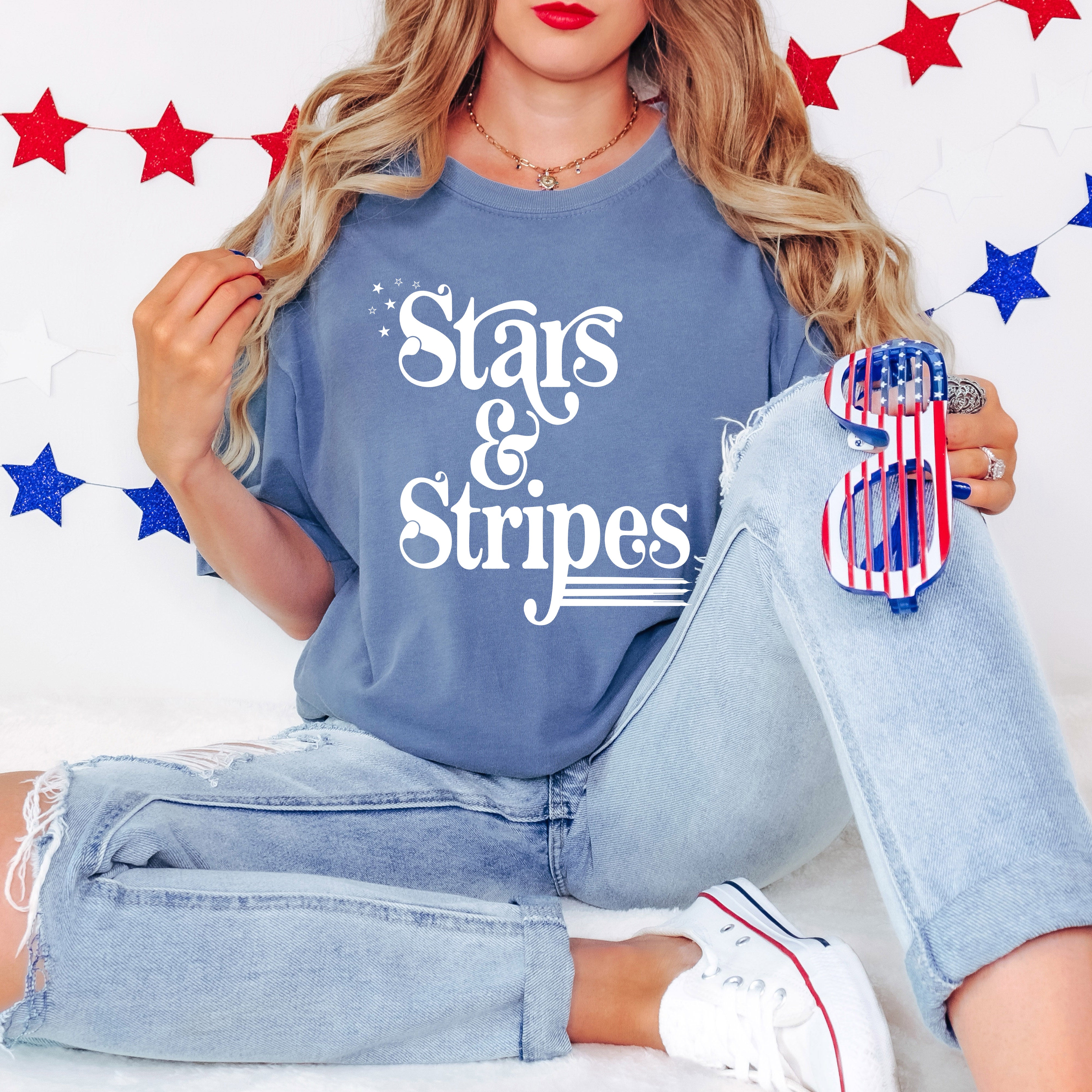 Stars And Stripes Retro | Garment Dyed Short Sleeve Tee