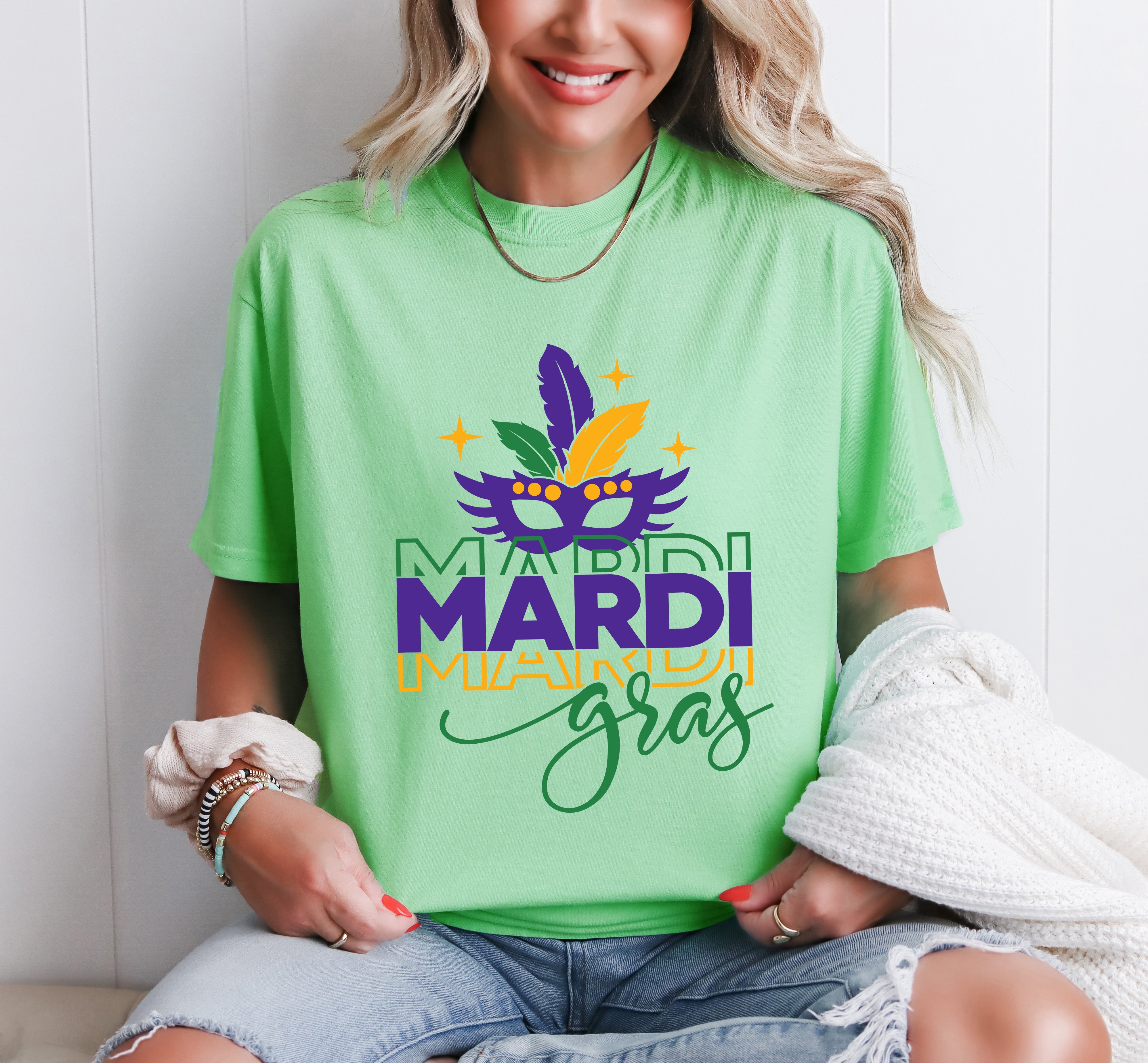 Mardi Gras Mask Stacked | Garment Dyed Tee
