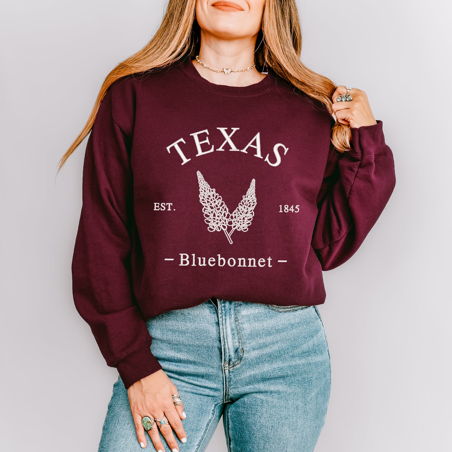 Embroidered Texas Bluebonnet Flower | Sweatshirt