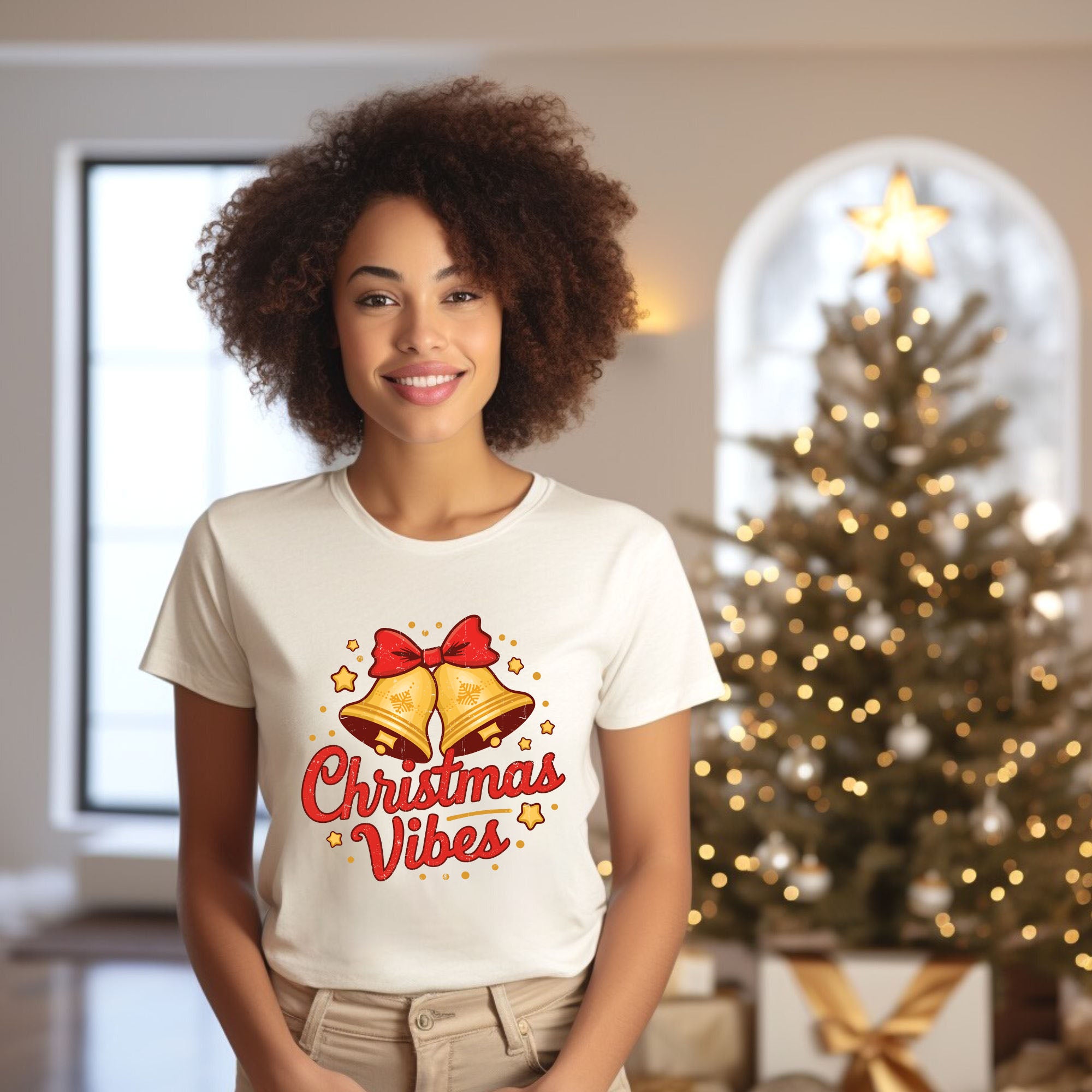 Christmas Vibes Bells | Short Sleeve Crew Neck