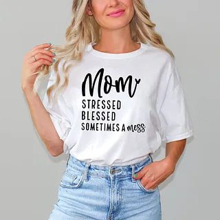 Mom Stressed Blessed | Short Sleeve Crew Neck