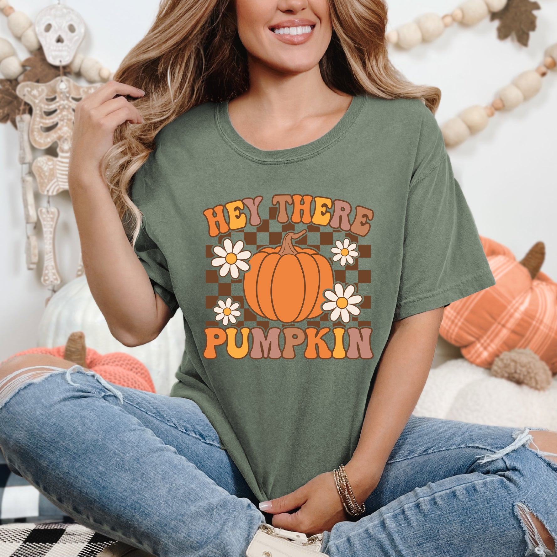 Hey There Pumpkin Flowers | Garment Dyed Tee