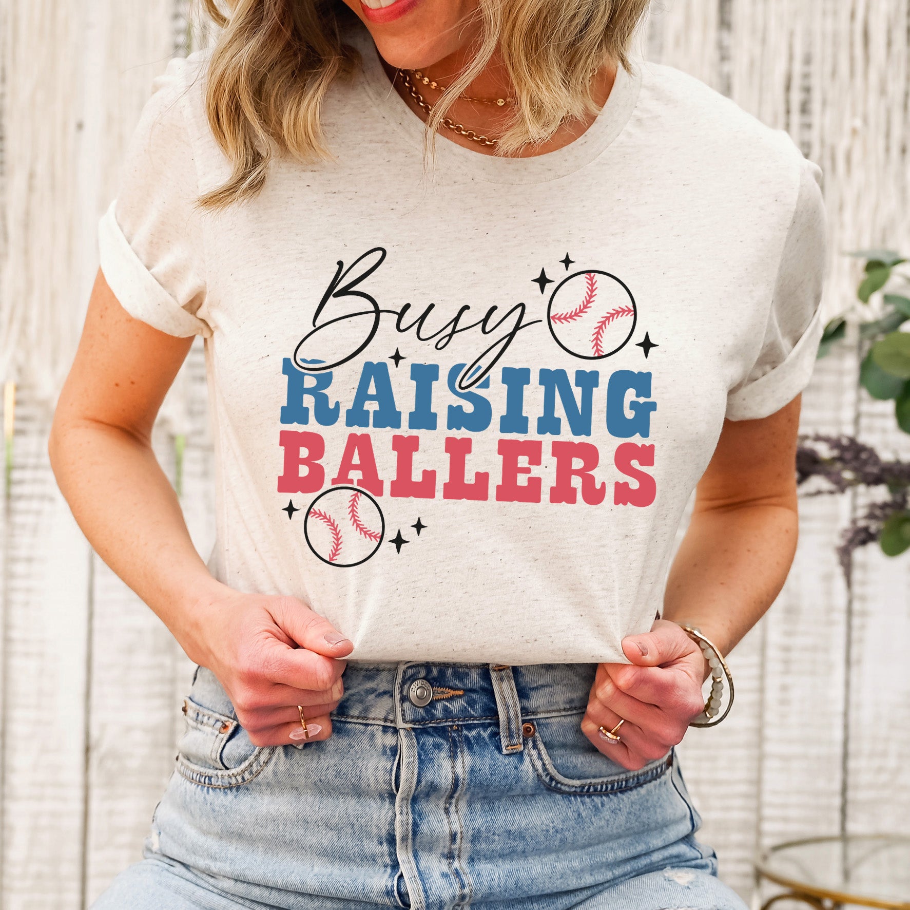 Busy Raising Ballers Baseball Colorful | Short Sleeve Graphic Tee