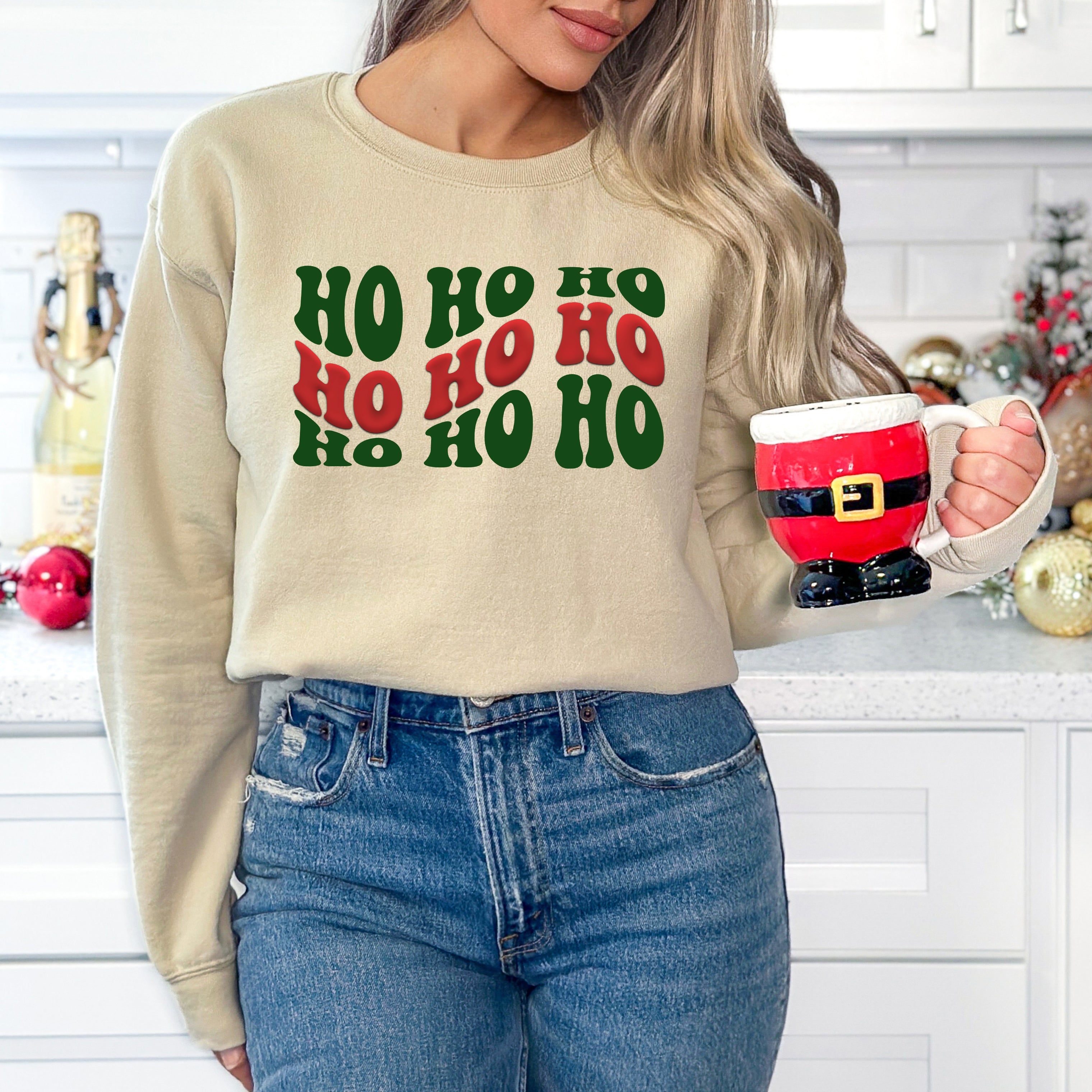 Ho Ho Ho Wavy Puff Print | Sweatshirt