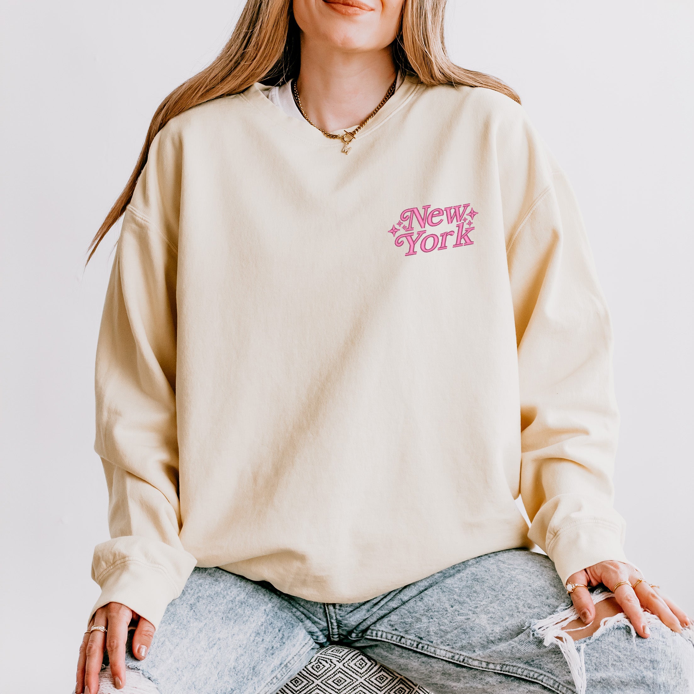 Embroidered New York Stars | Lightweight Garment Dyed Sweatshirt