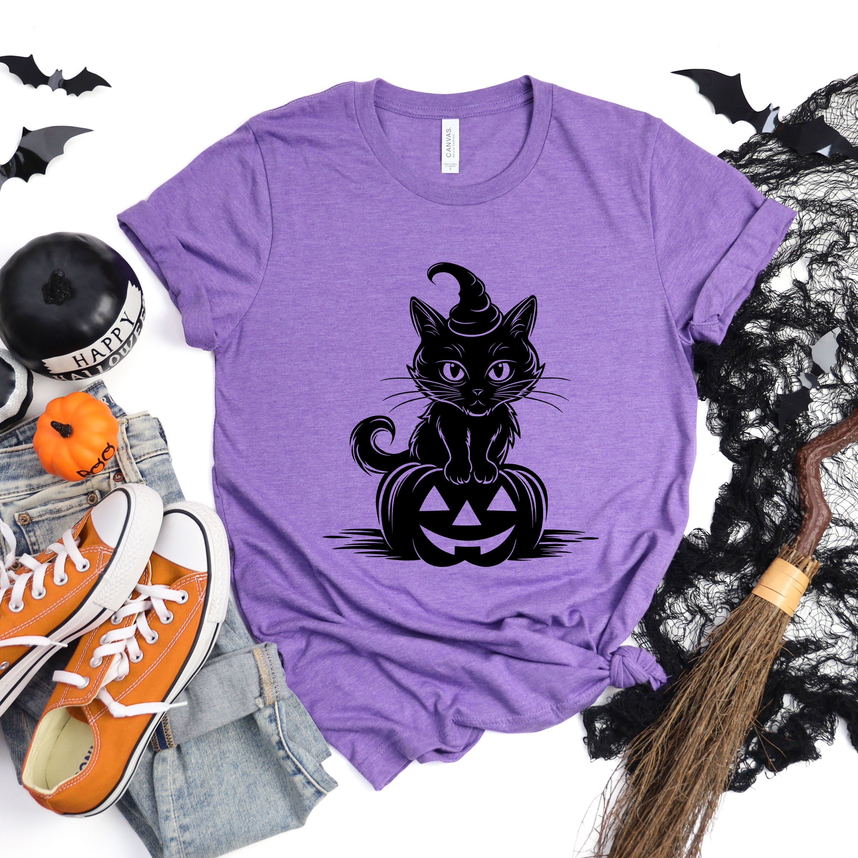 Cat Perched On A Pumpkin | Short Sleeve Crew Neck