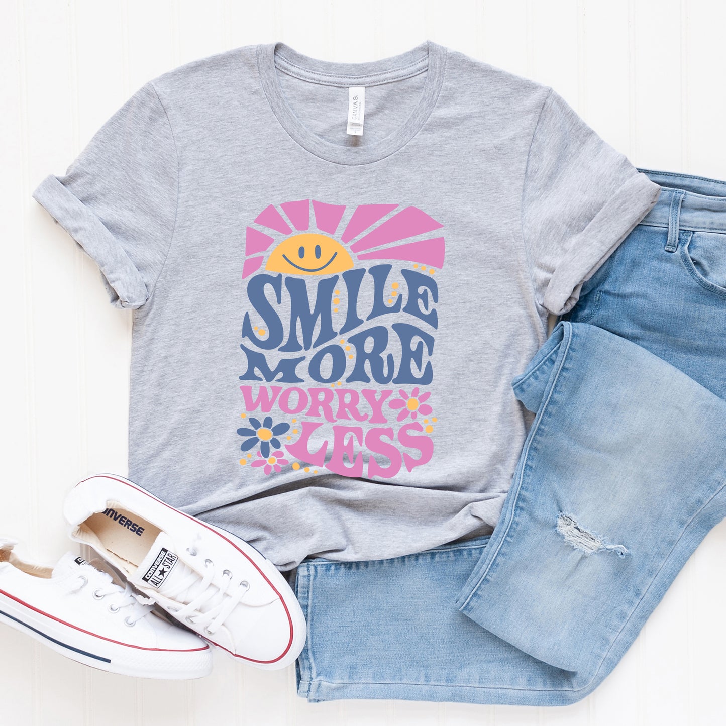 Smile More Worry Less Sunshine | Short Sleeve Graphic Tee