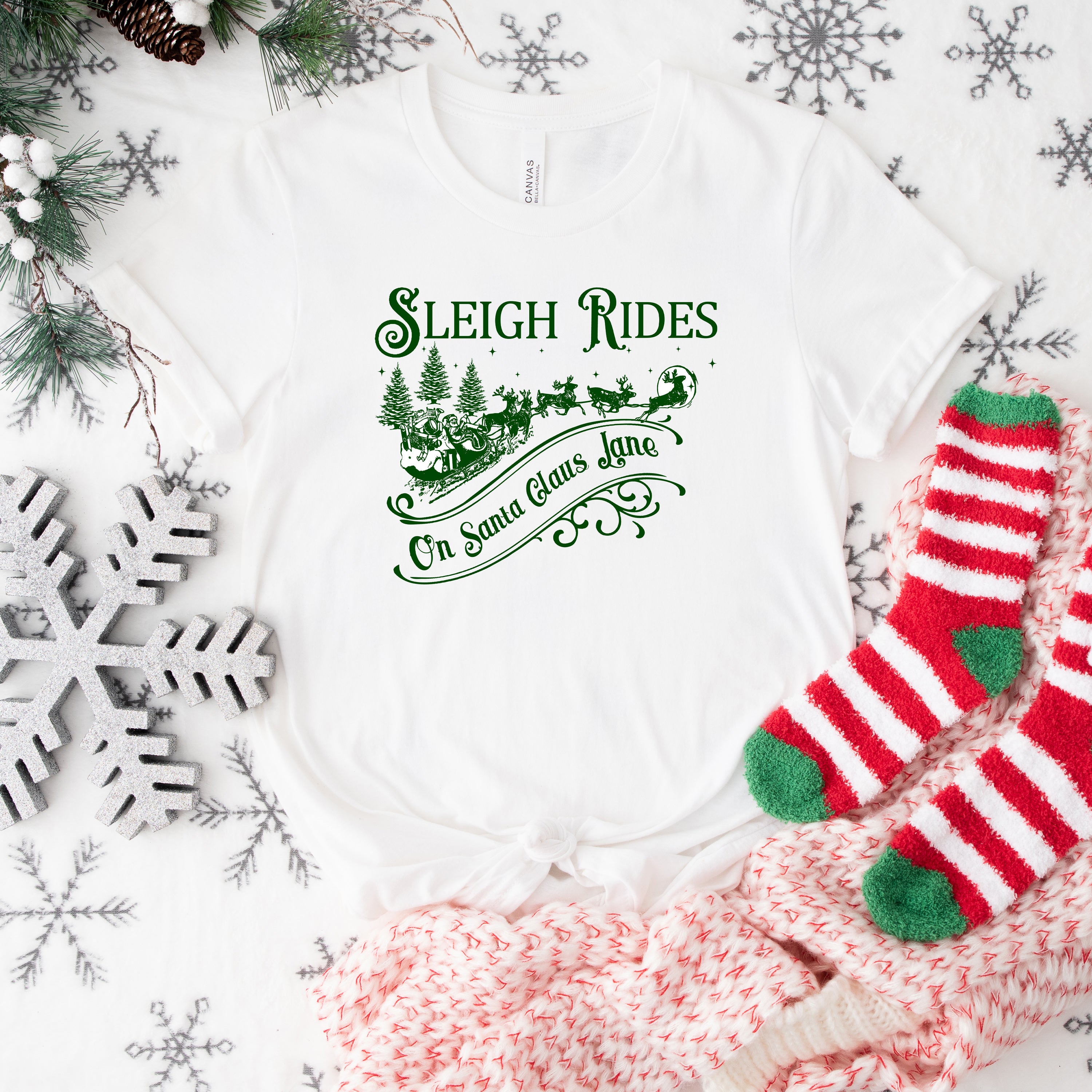 Sleigh Rides On Santa Claus Lane | Short Sleeve Crew Neck