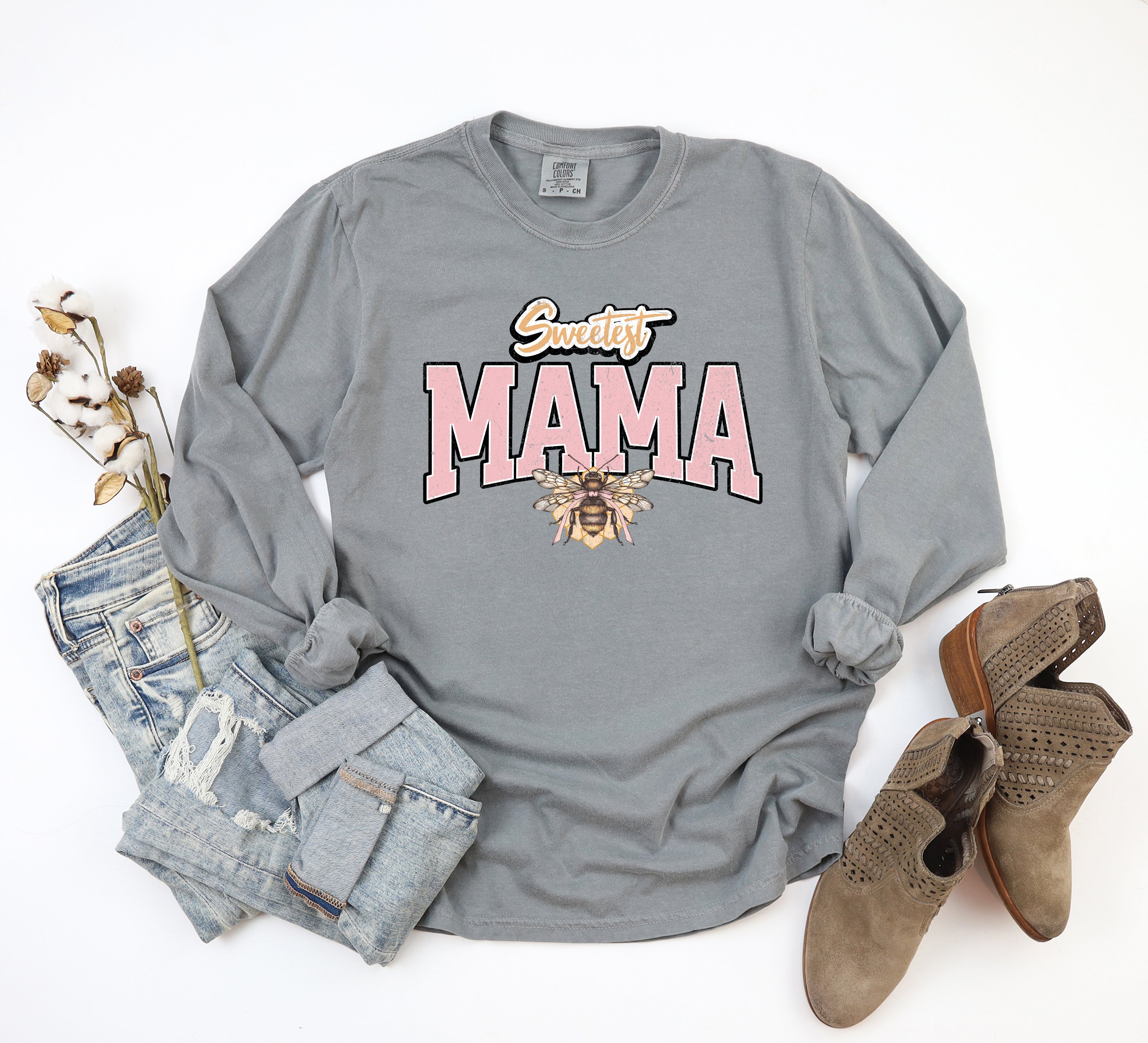Coquette Sweetest Mama Bee | Garment Dyed Long Sleeve