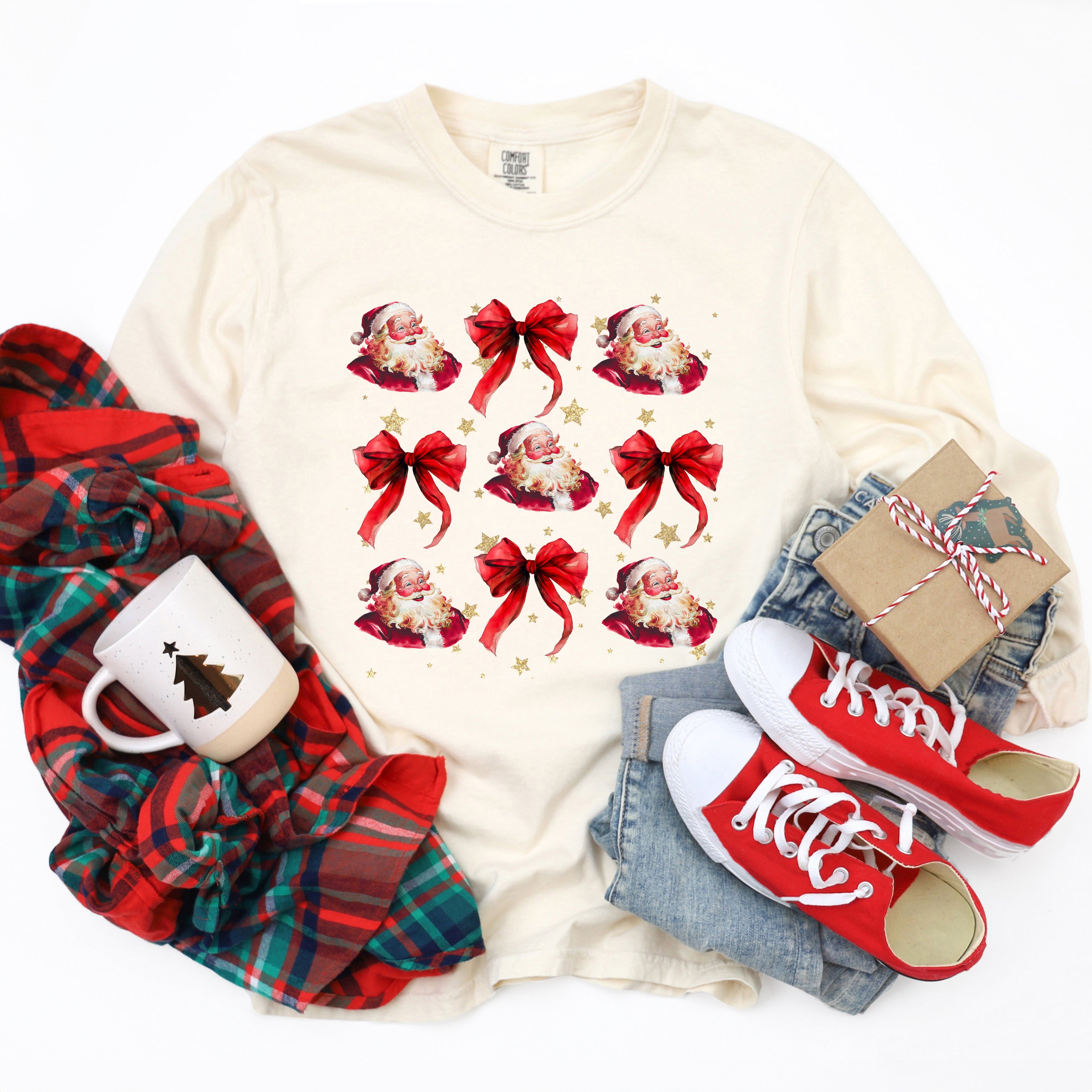 Coquette Santa And Bow Chart | Garment Dyed Long Sleeve