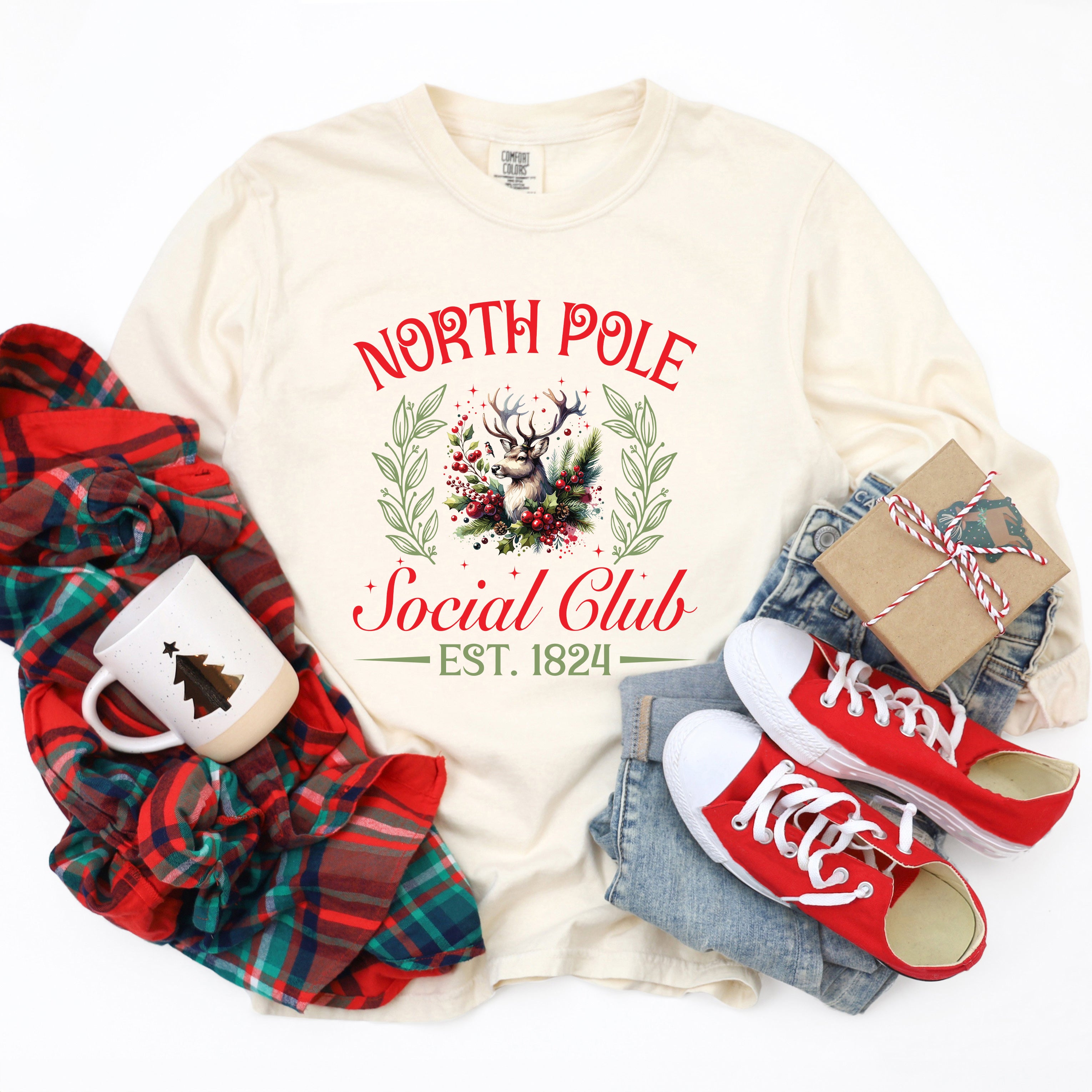 North Pole Social Club Reindeer | Garment Dyed Long Sleeve