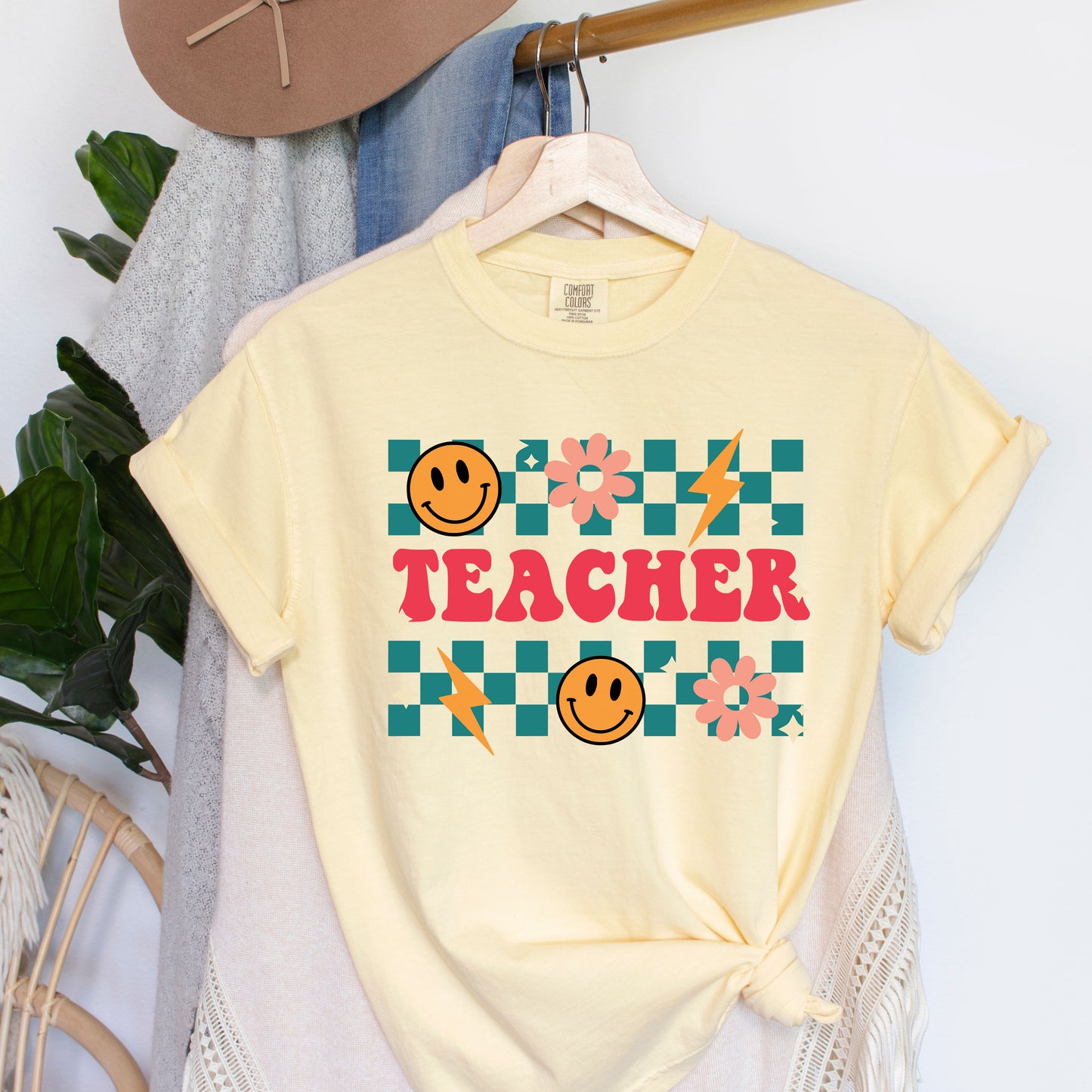 Retro Teacher Checkered | Garment Dyed Short Sleeve Tee