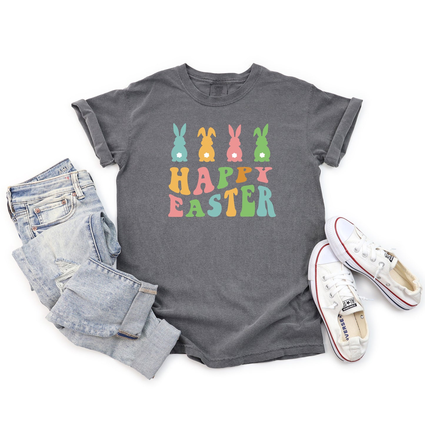 Happy Easter Pastel Bunnies | Garment Dyed Short Sleeve Tee
