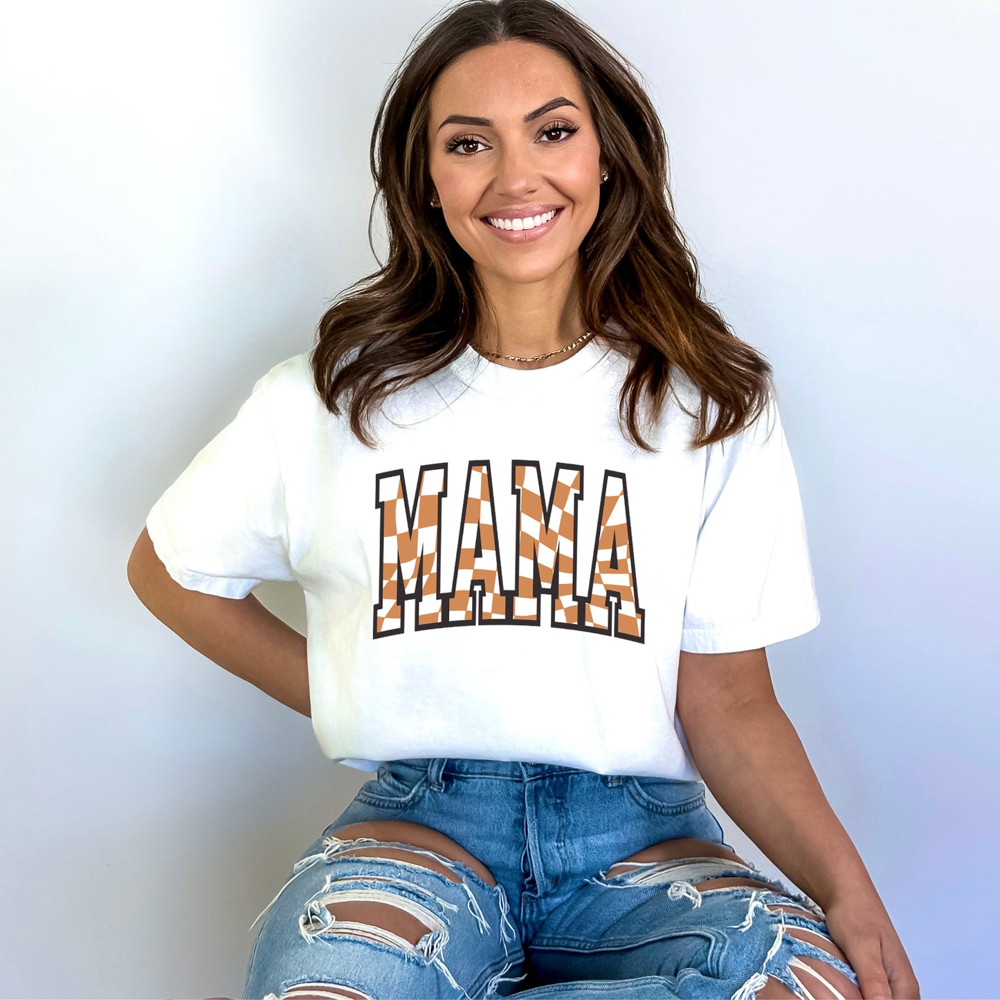 Varsity Checkered Mama | Garment Dyed Short Sleeve Tee