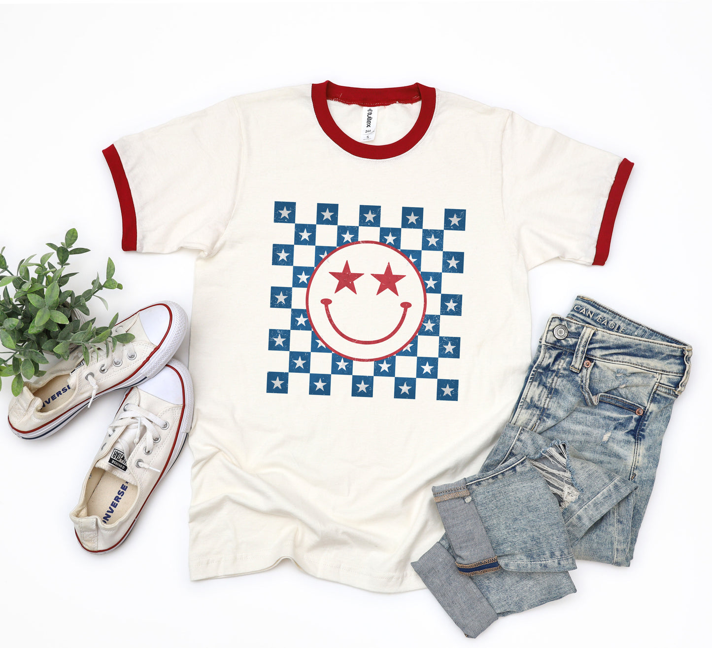 Patriotic Smiley Stars | Ringer Tee