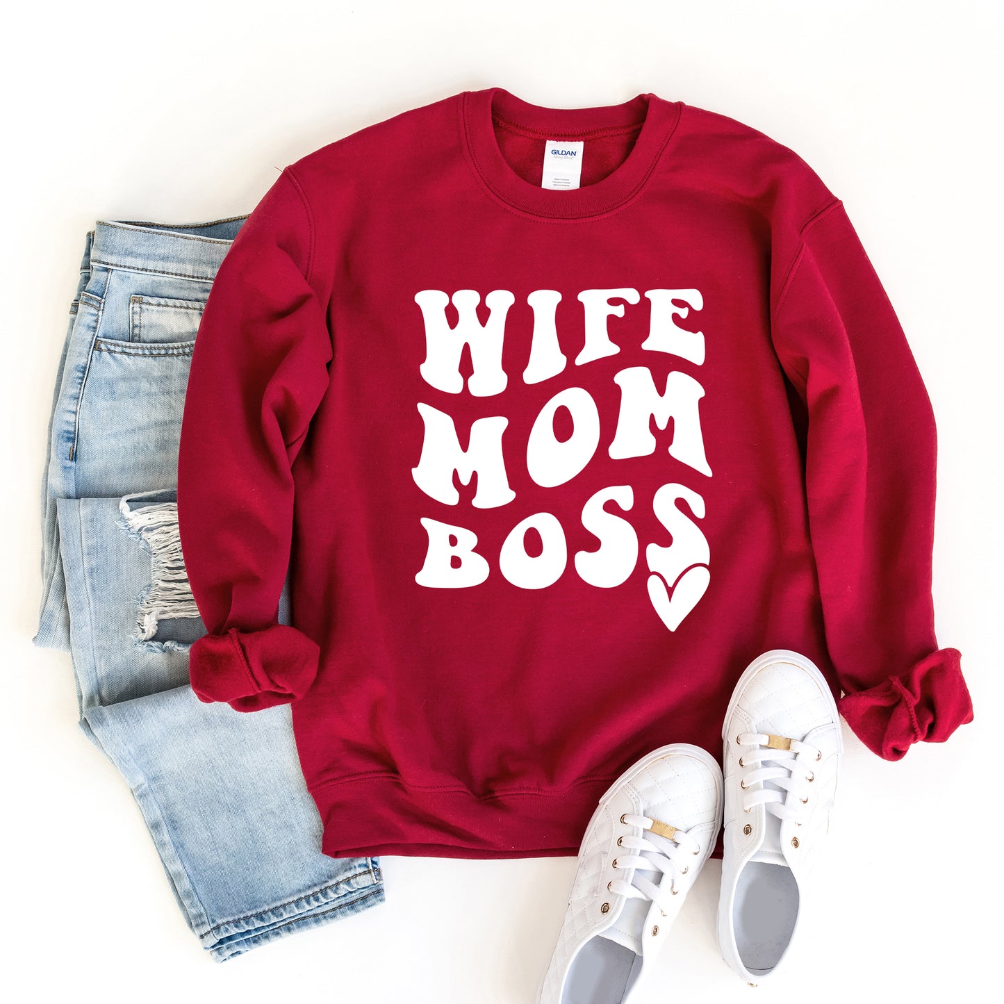 Wife Mom Boss Wavy Heart | Sweatshirt