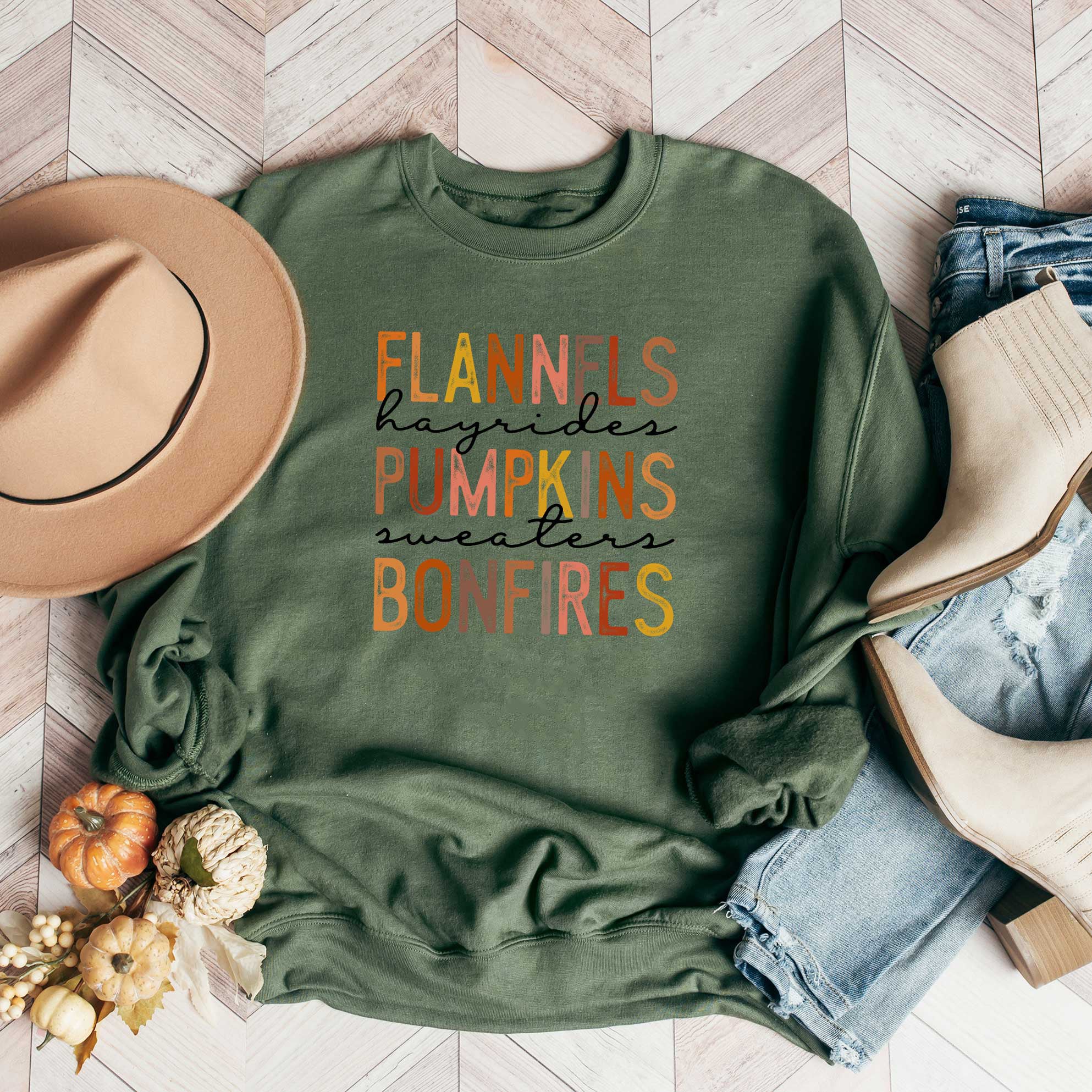 Flannels Hayrides Pumpkins | Sweatshirt