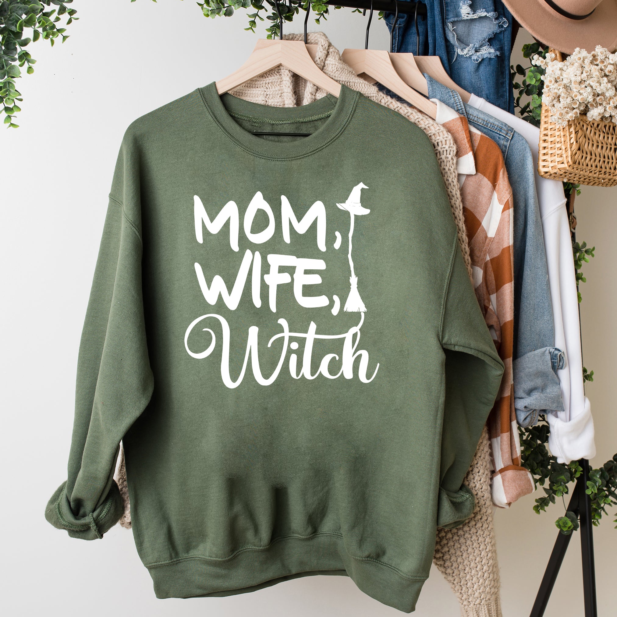 Mom Wife Witch Cursive | Sweatshirt
