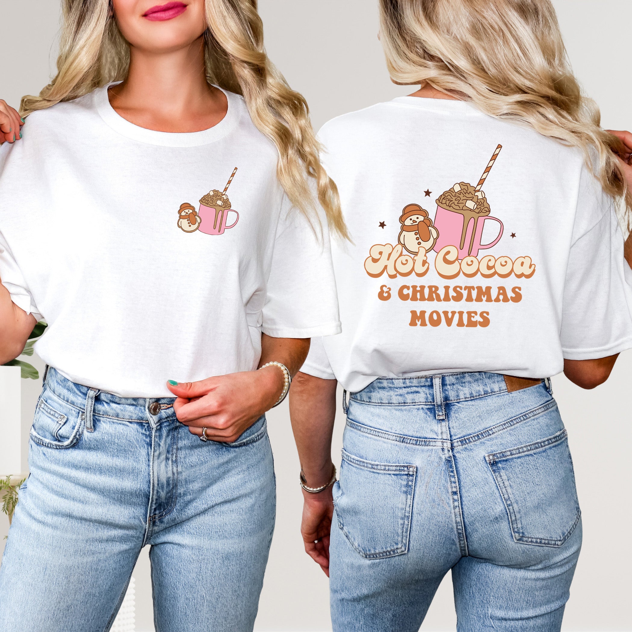 Hot Cocoa And Christmas Movies | Front & Back Short Sleeve Graphic Tee