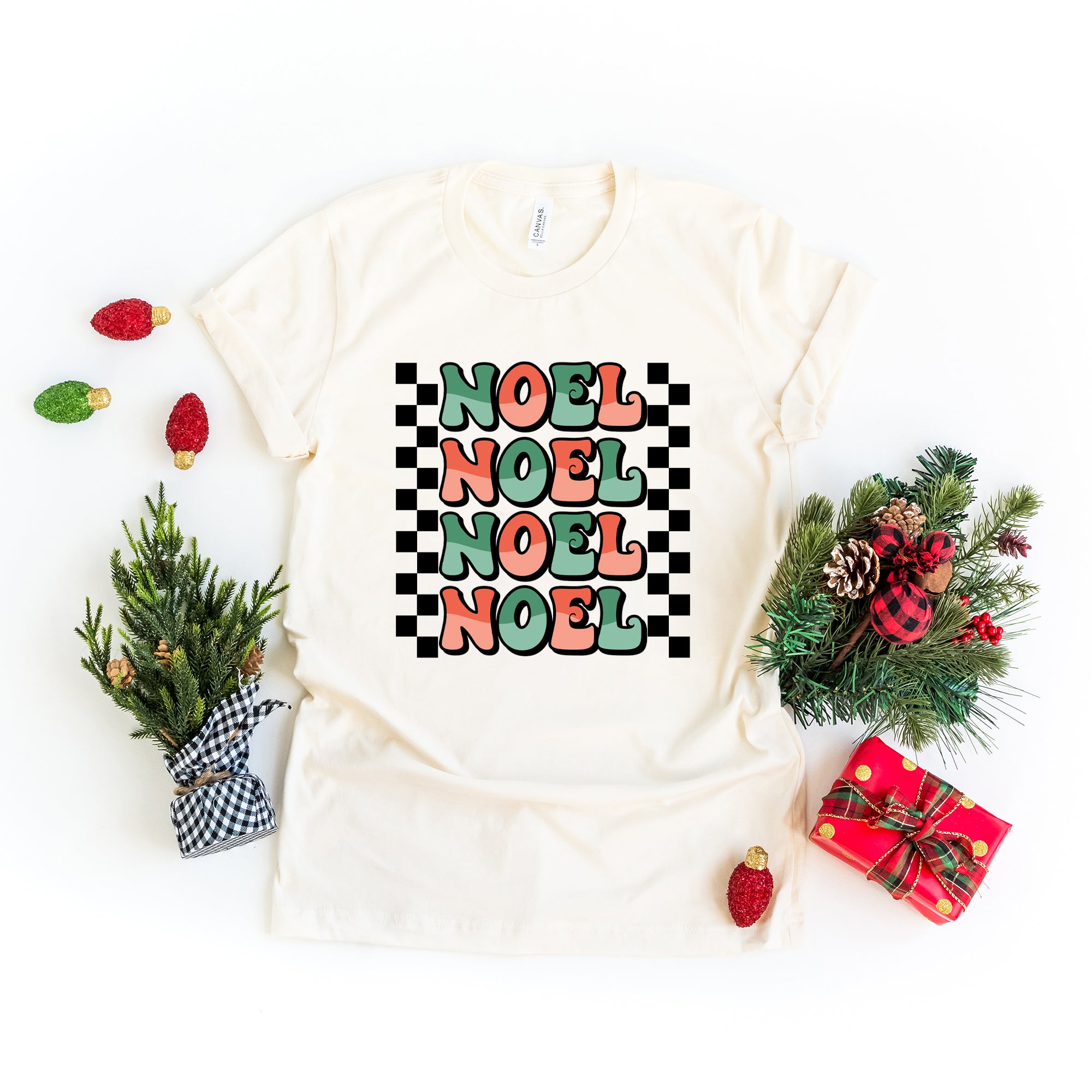 Noel Checkered Stacked | Short Sleeve Crew Neck