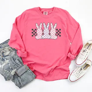 Checkered Triple Bunny | Garment Dyed Long Sleeve