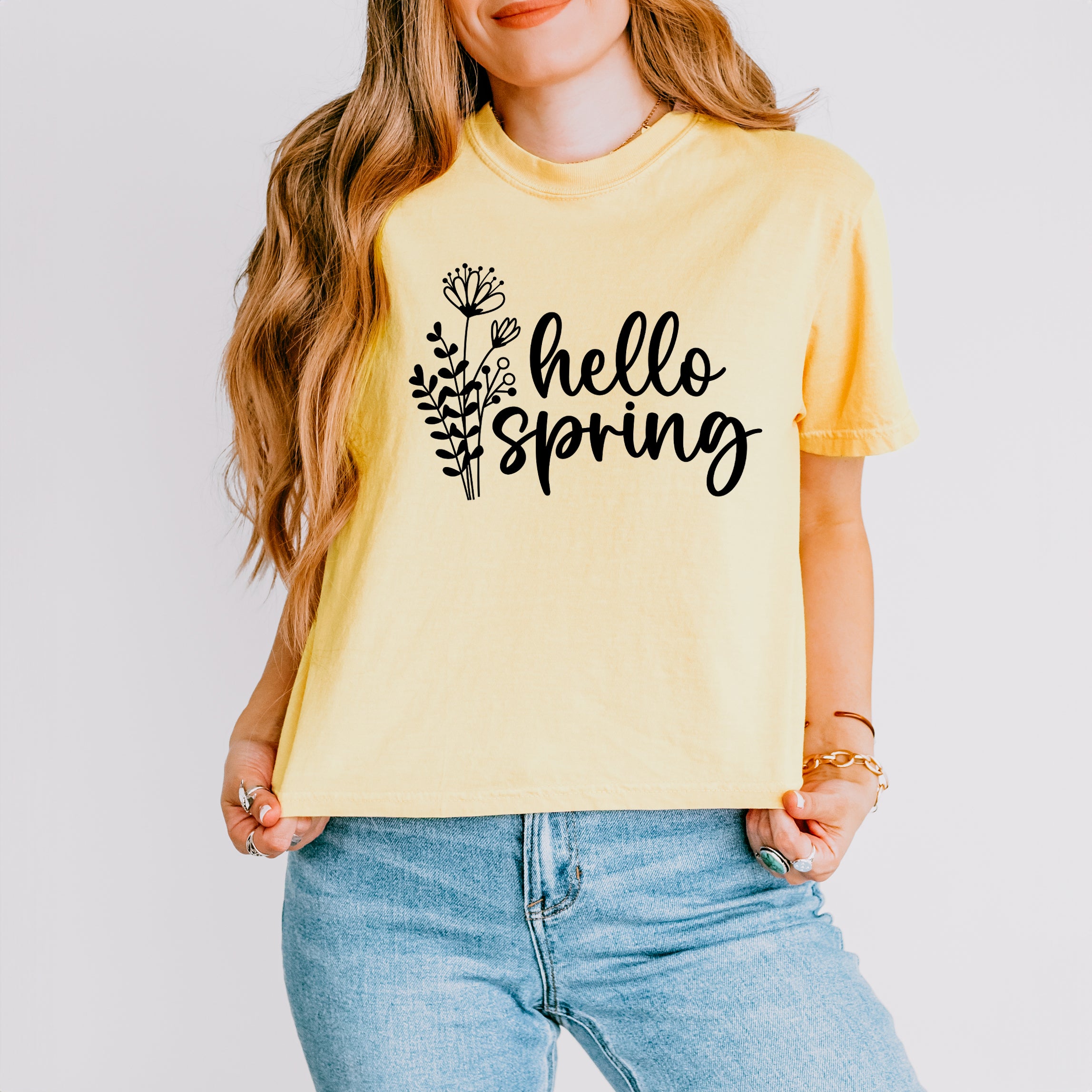 Hello Spring Flowers | Relaxed Fit Cropped Tee