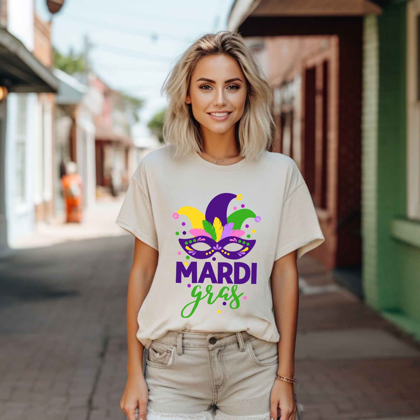 Mardi Gras Mask | Short Sleeve Crew Neck