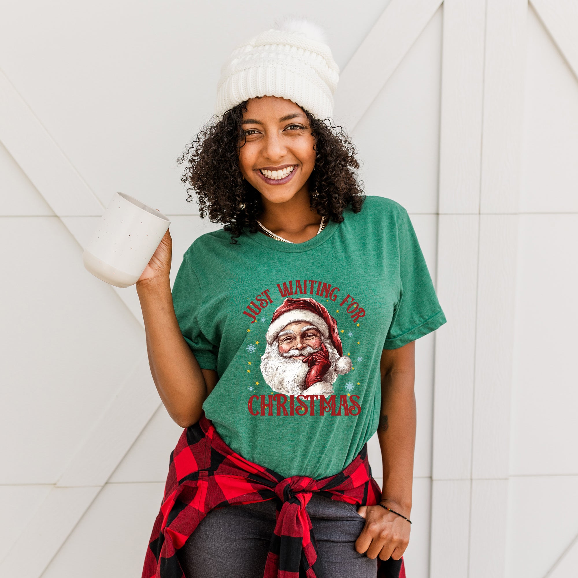 Just Waiting For Christmas Santa | Short Sleeve Crewneck