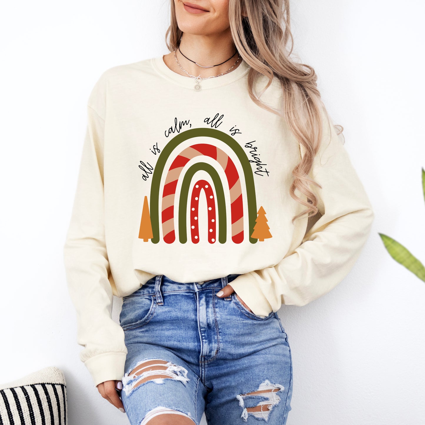 Boho All Is Calm Rainbow | Garment Dyed Long Sleeve