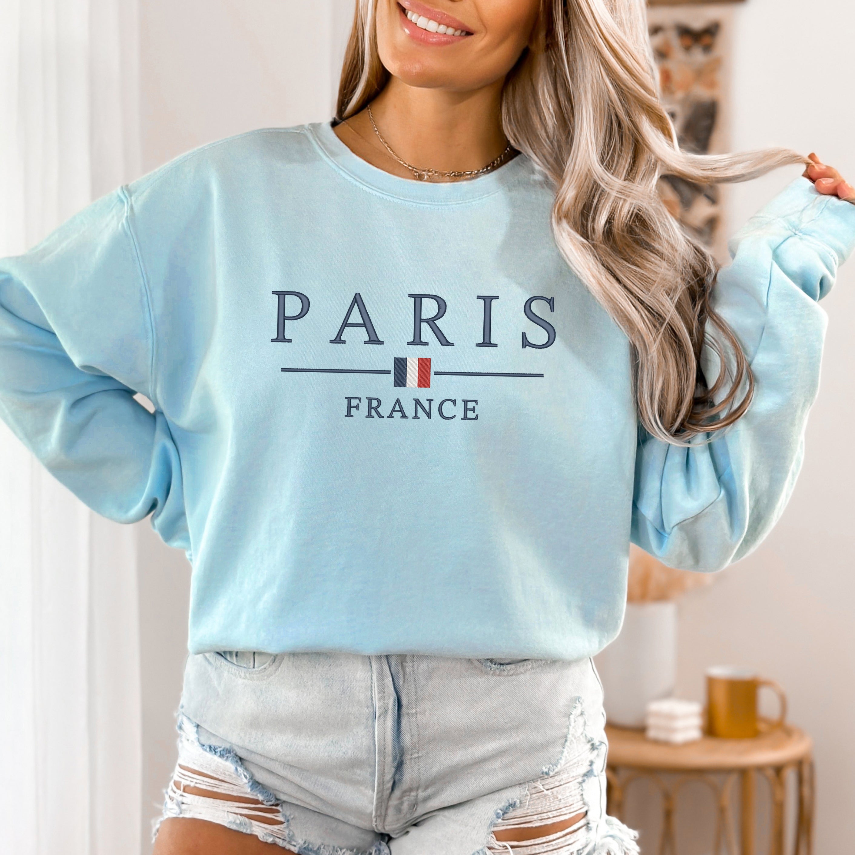 Embroidered Paris France Flag | Garment Dyed Sweatshirt