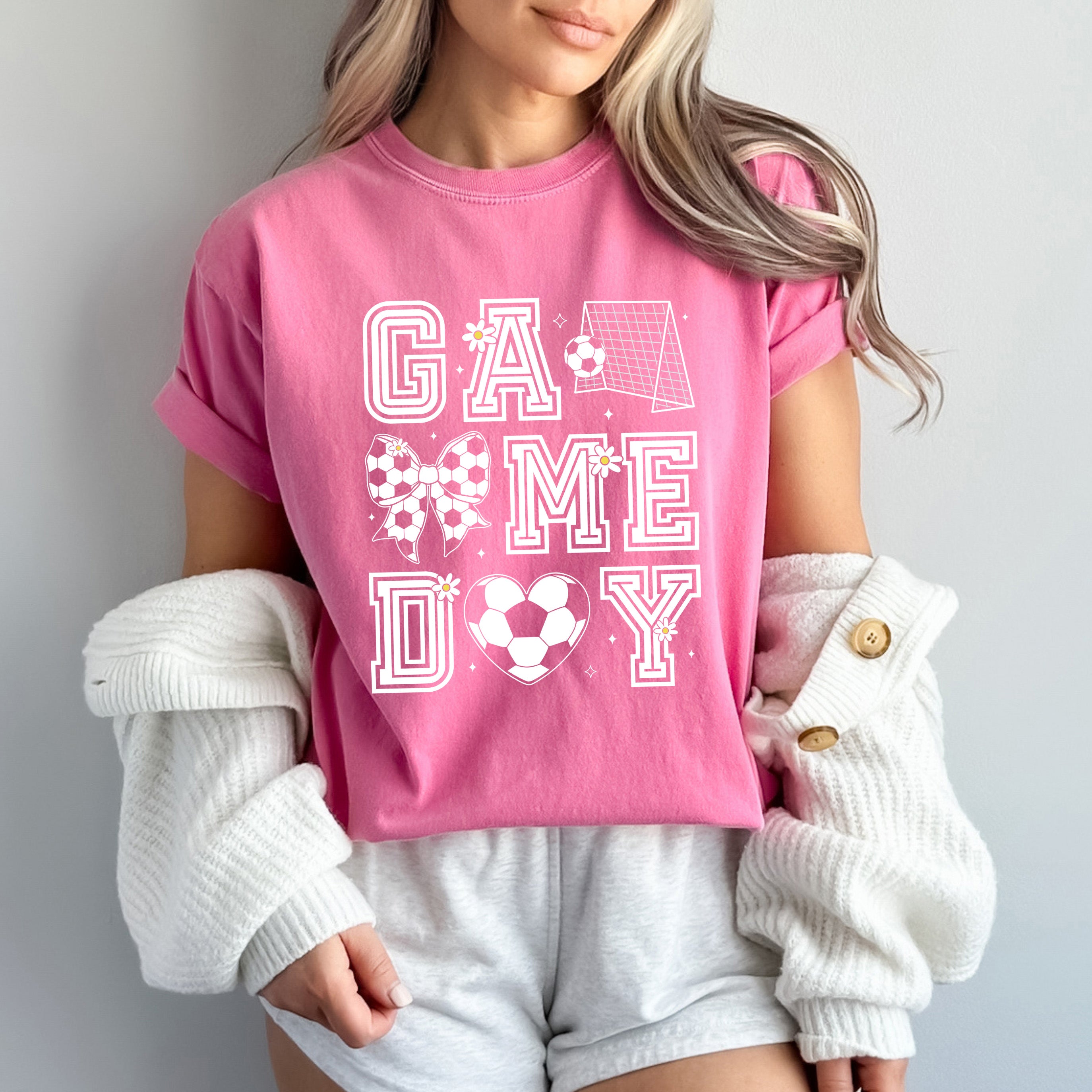 Soccer Game Day Flower | Garment Dyed Short Sleeve Tee