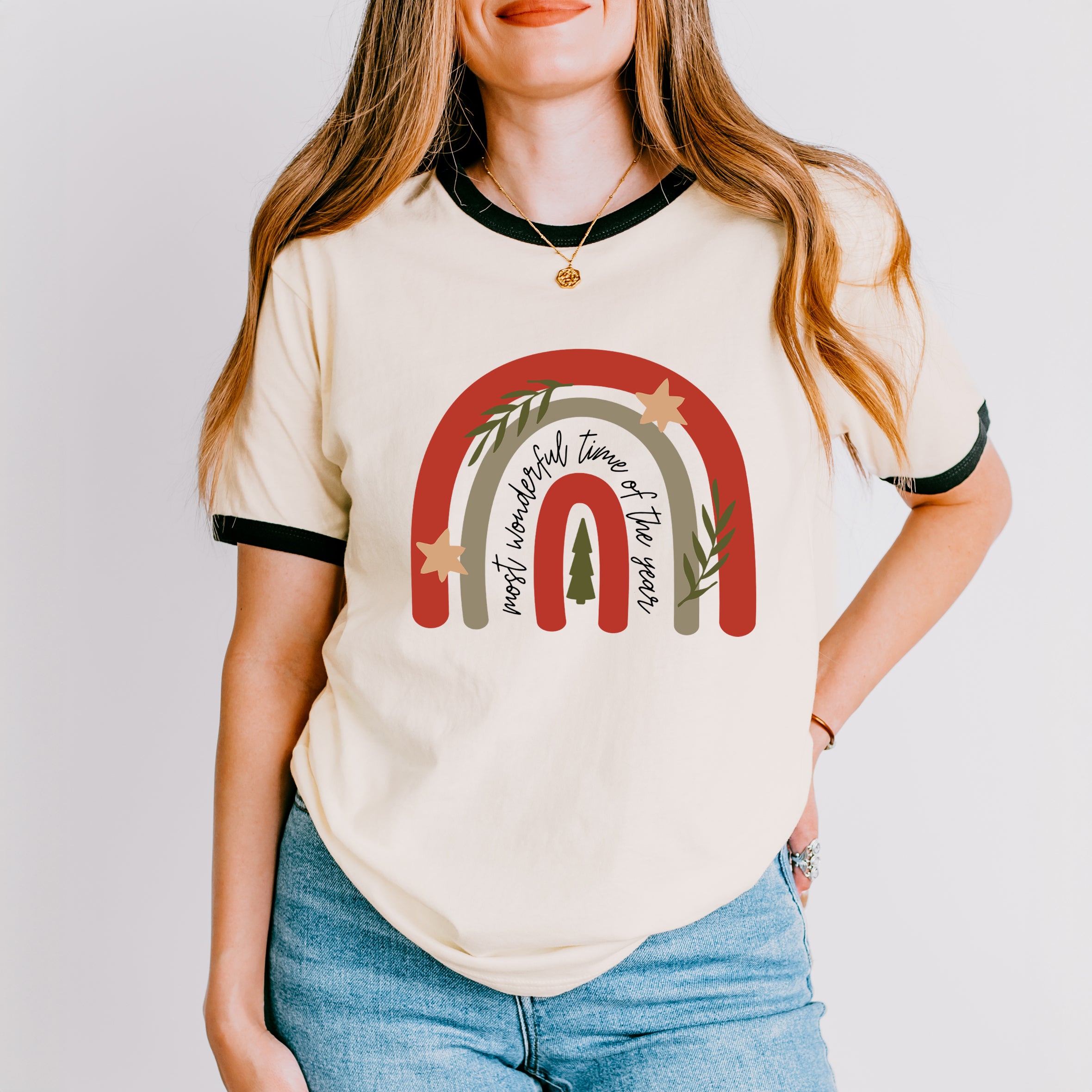 Boho Most Wonderful Time Rainbow | Ringer Tee