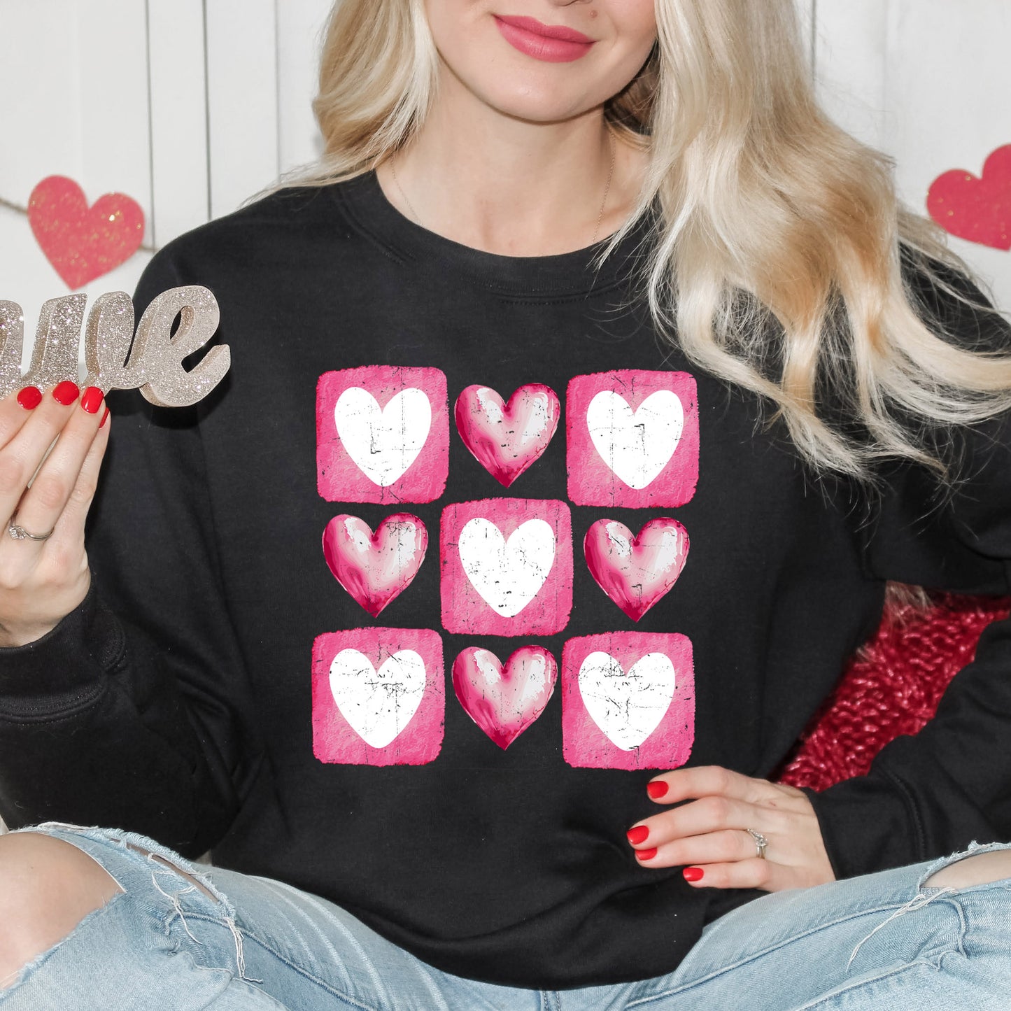 Pink Heart Grid | Sweatshirt