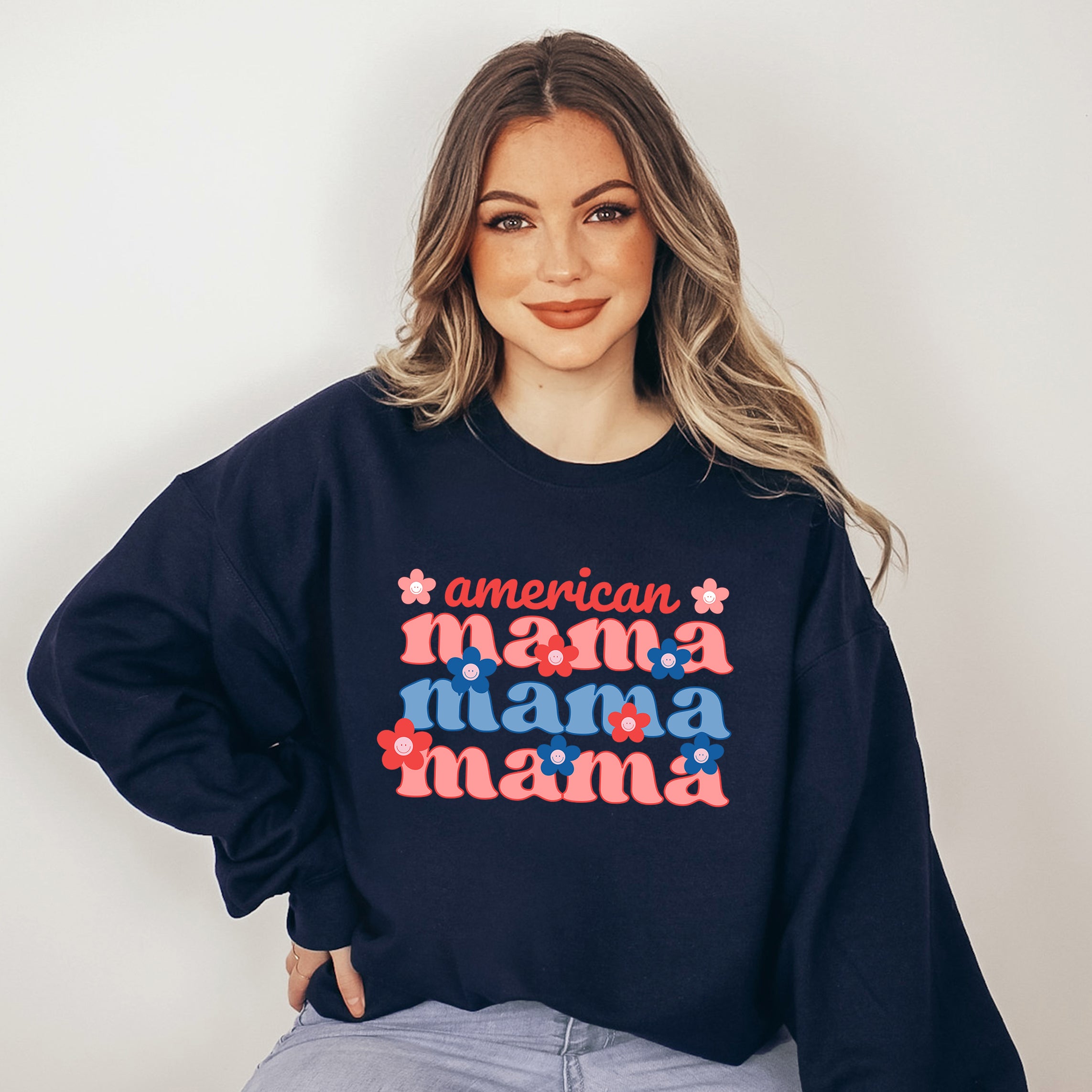American Mama Smiley Face | Sweatshirt