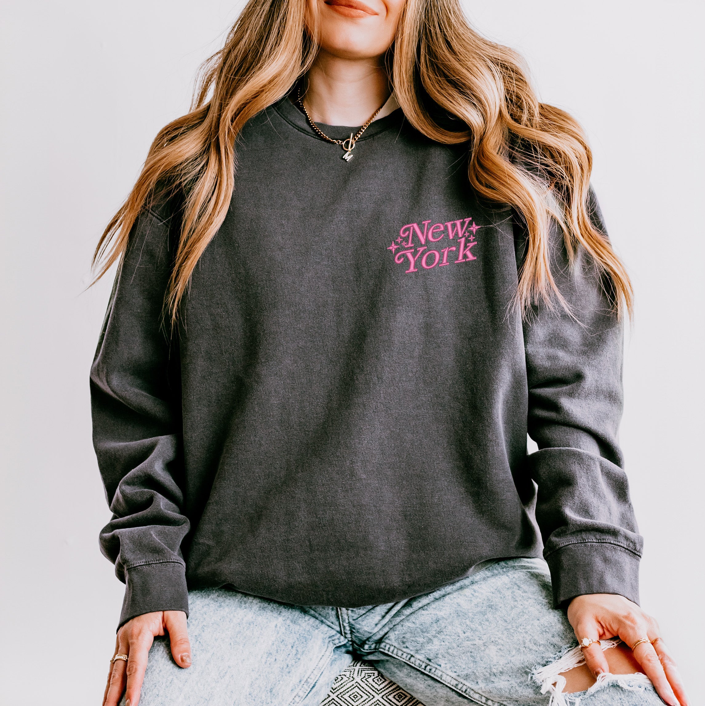 Embroidered New York Stars | Lightweight Garment Dyed Sweatshirt
