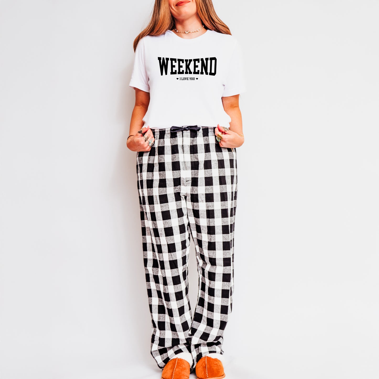 Weekend I Love You Heart | Plaid Pajama Set
