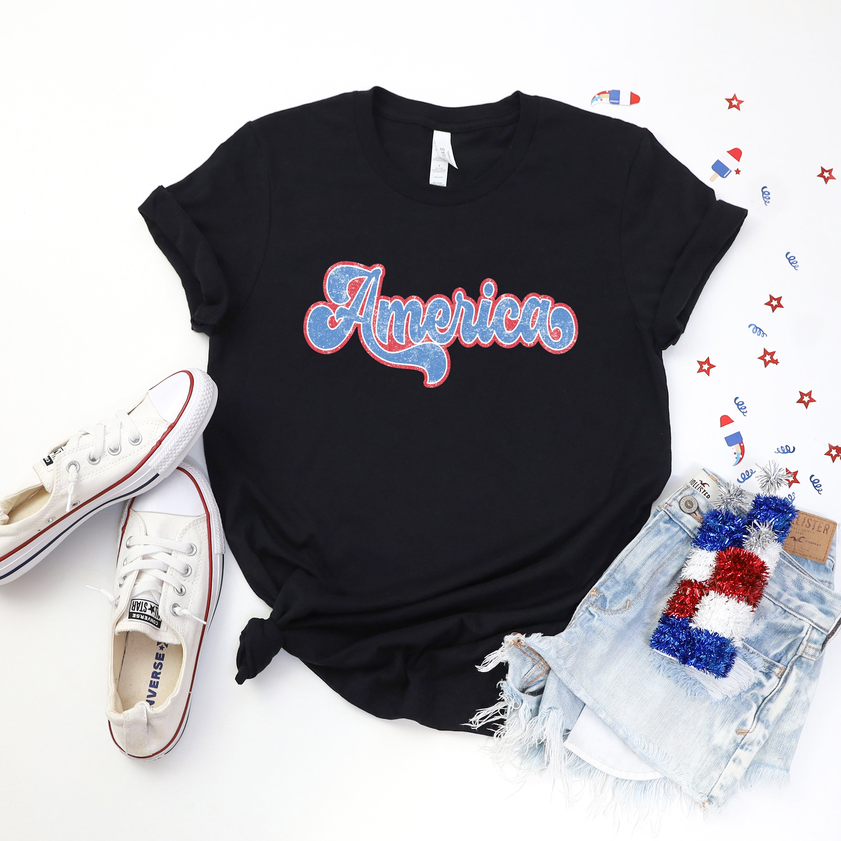 Grunge America Cursive | Short Sleeve Graphic Tee