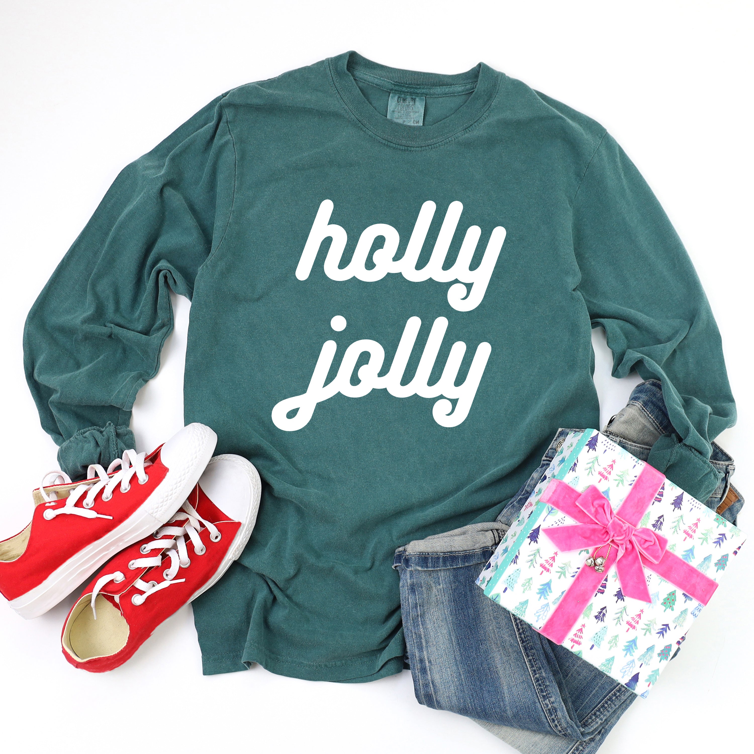 Holly Jolly Bold Cursive | Garment Dyed Long Sleeve