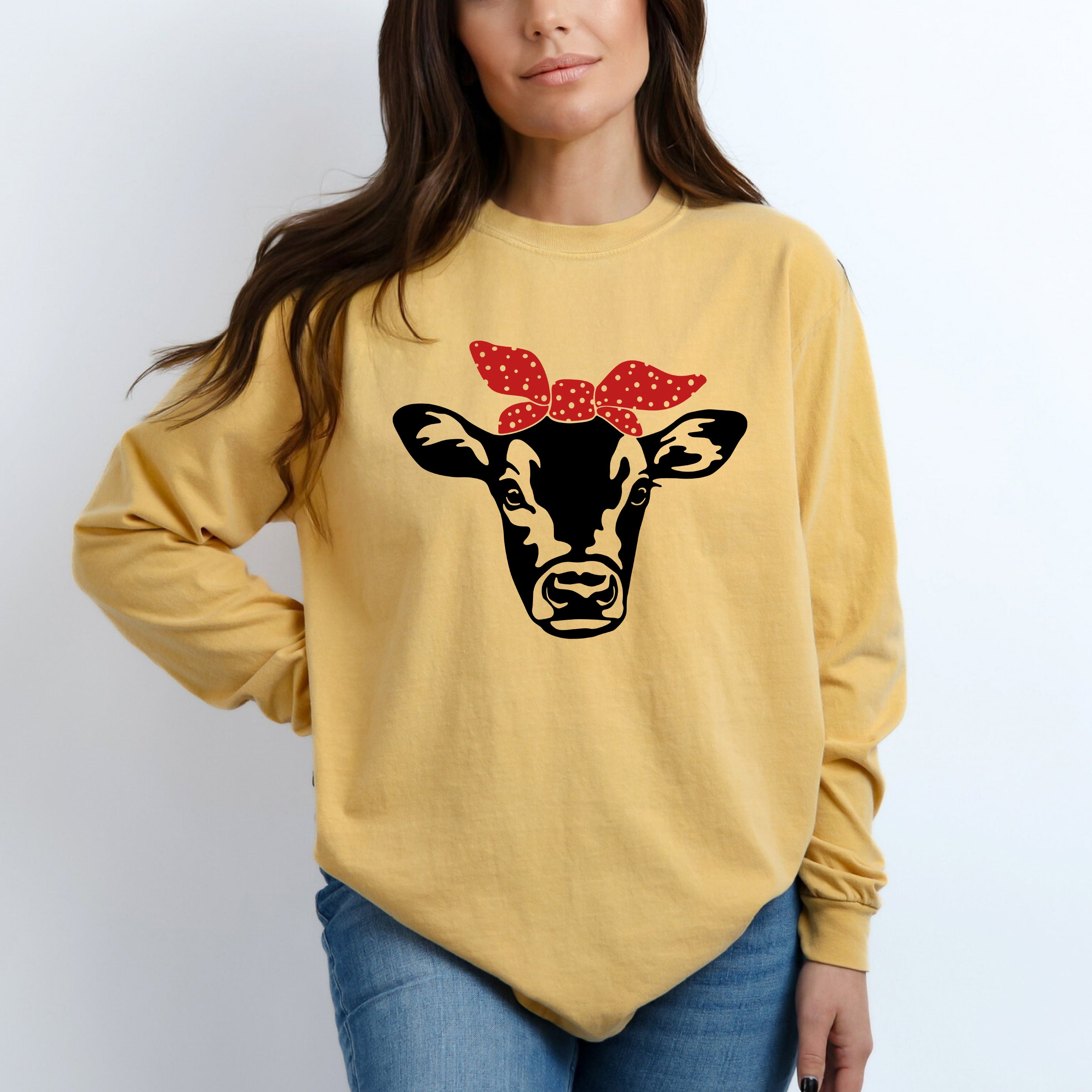 Cow And Bandana | Garment Dyed Long Sleeve