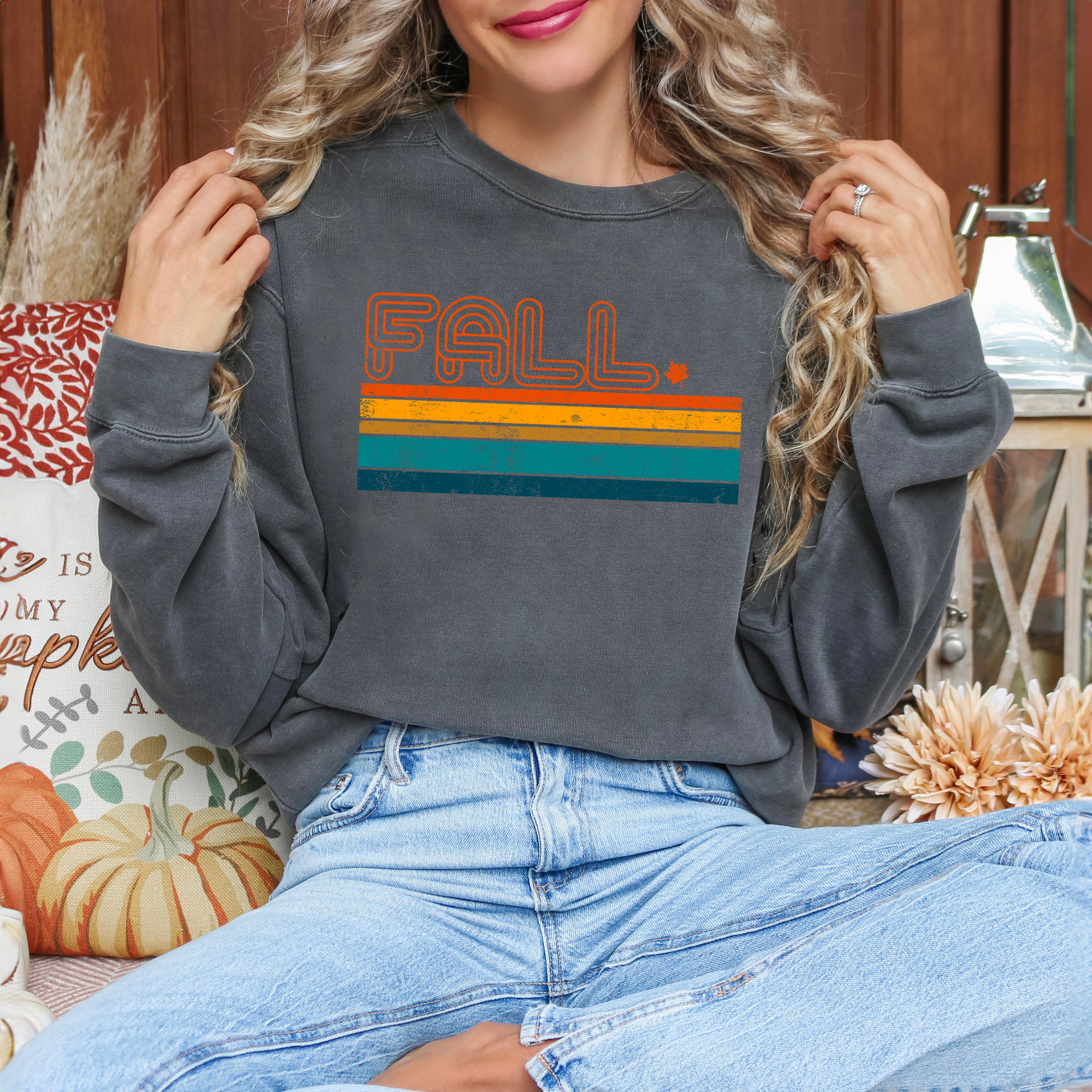 Retro Fall Stripes | Garment Dyed Sweatshirt