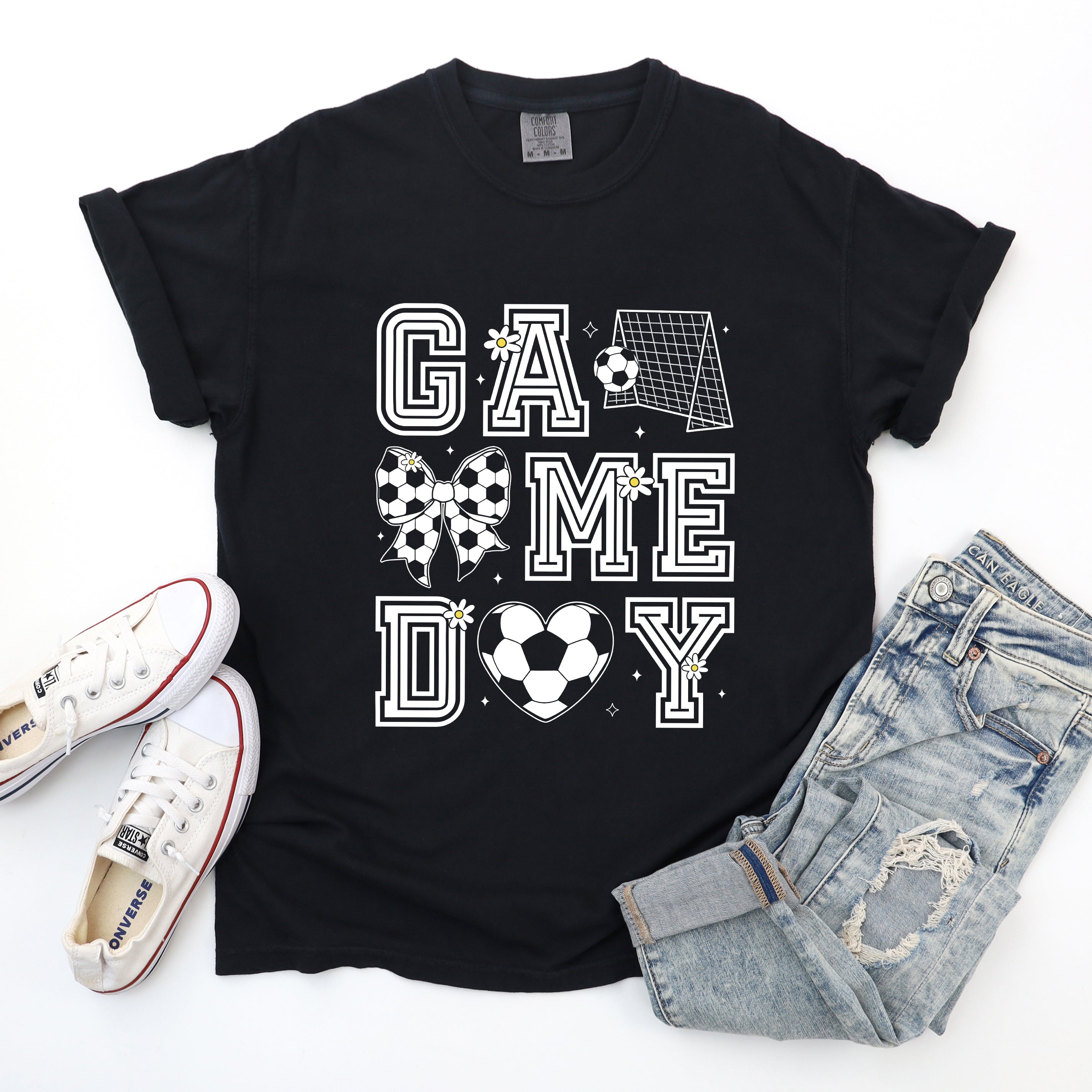 Soccer Game Day Flower | Garment Dyed Short Sleeve Tee