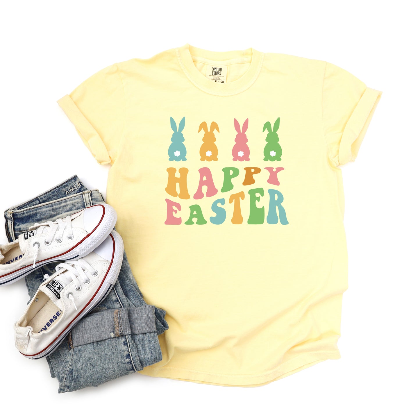 Happy Easter Pastel Bunnies | Garment Dyed Short Sleeve Tee