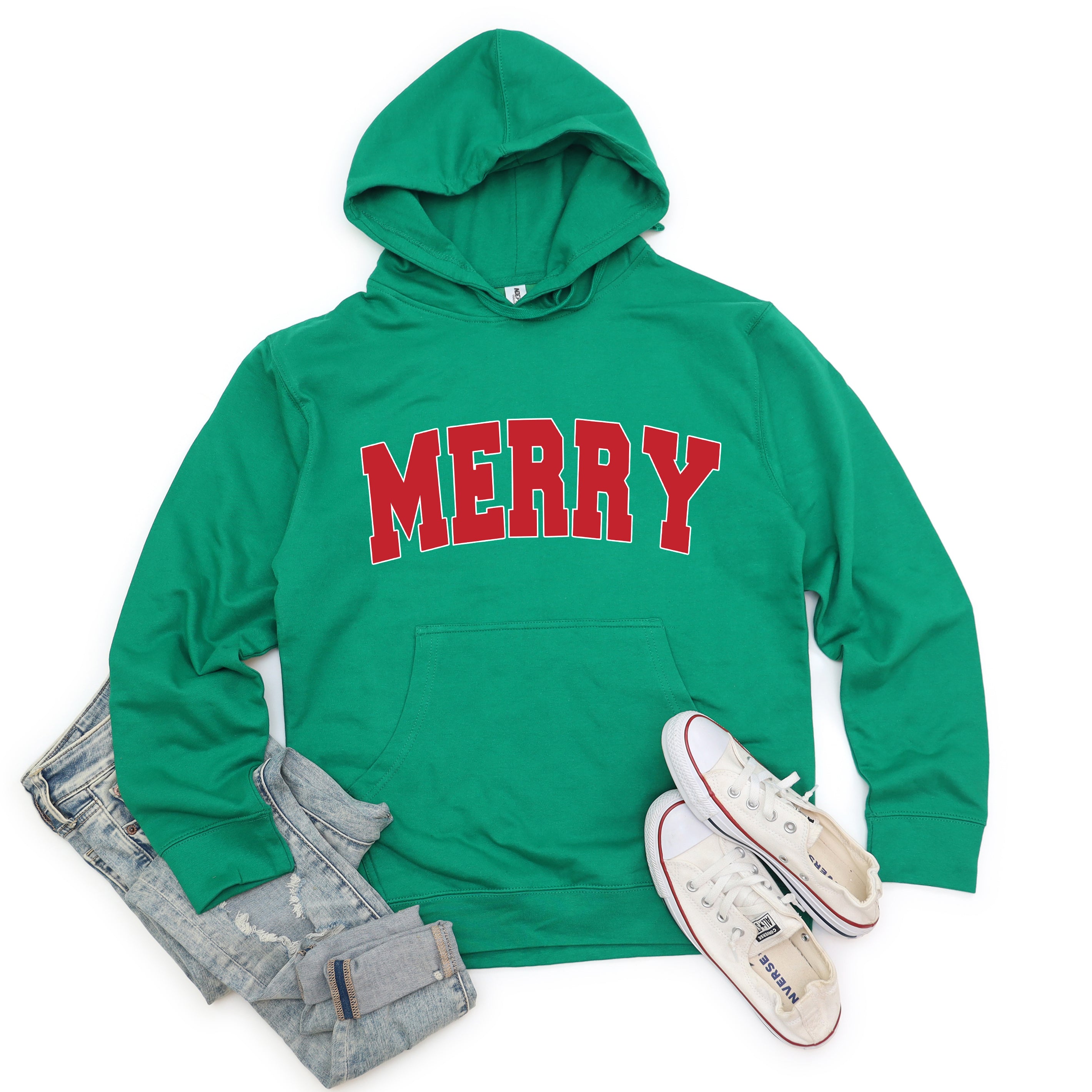 Merry Varsity White Outline | Hoodie