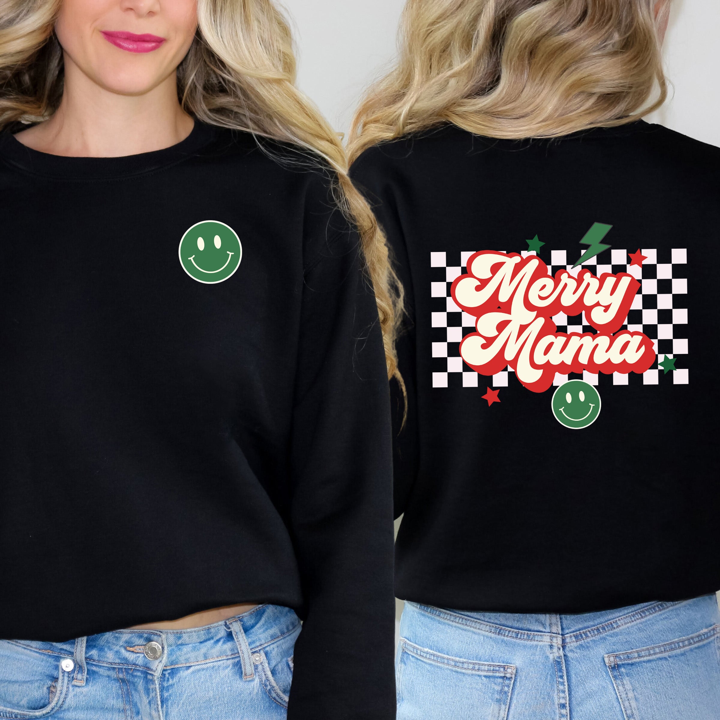 Merry Mama Checkered | Sweatshirt Front and Back Design