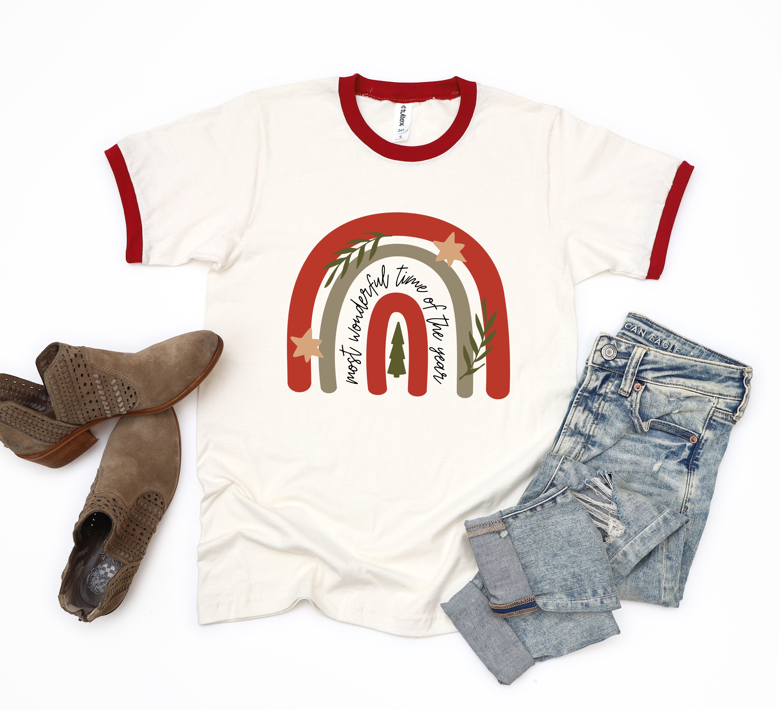 Boho Most Wonderful Time Rainbow | Ringer Tee